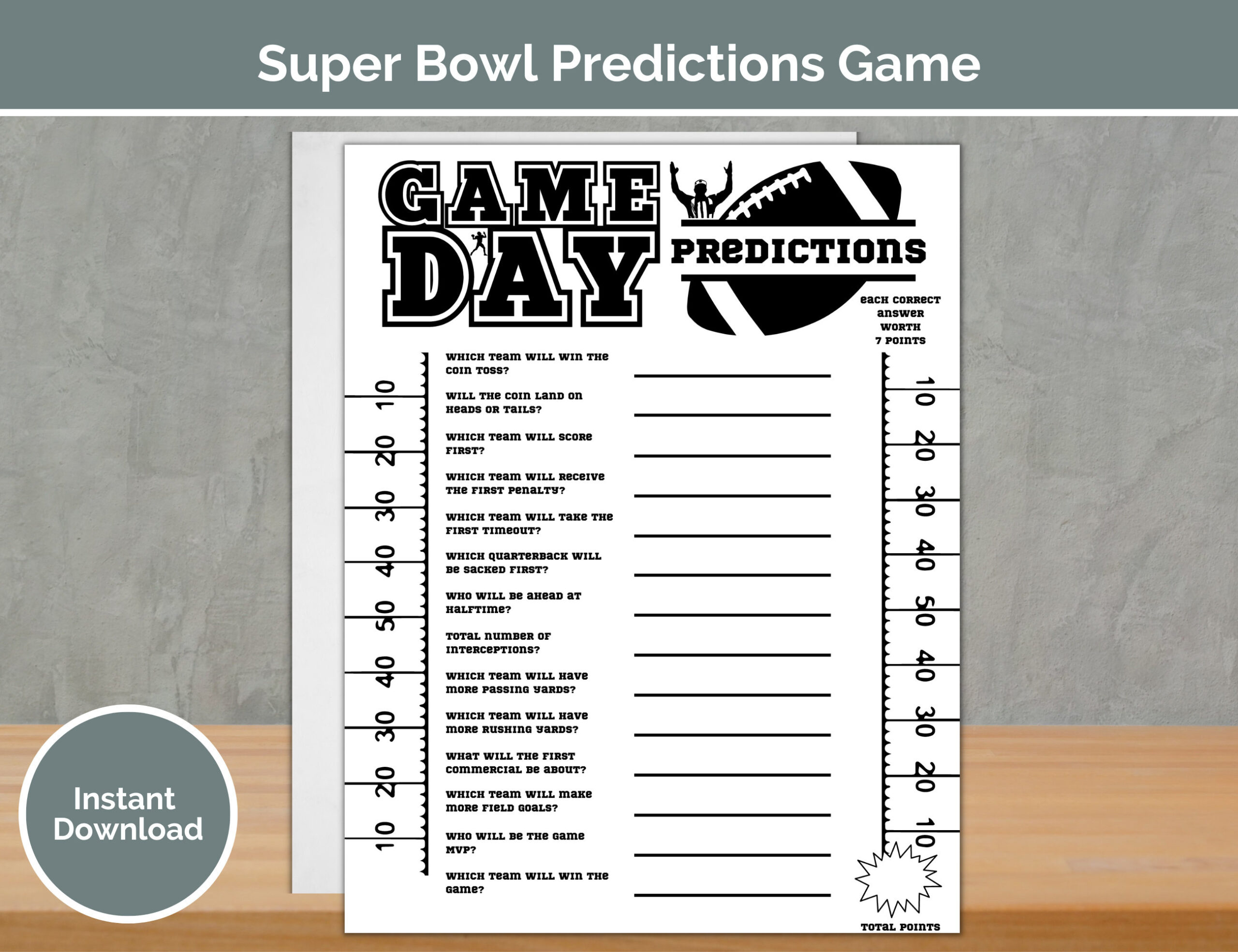 Super Bowl Predictions Game ~ Football Party Games ~ Printable regarding Printable Super Bowl Predictions