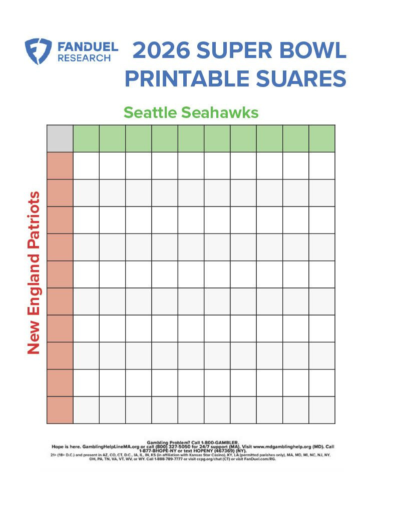 Super Bowl Printable Squares Game For Super Bowl Lx [Seahawks Vs inside Super Bowl 2026 Grid Printable