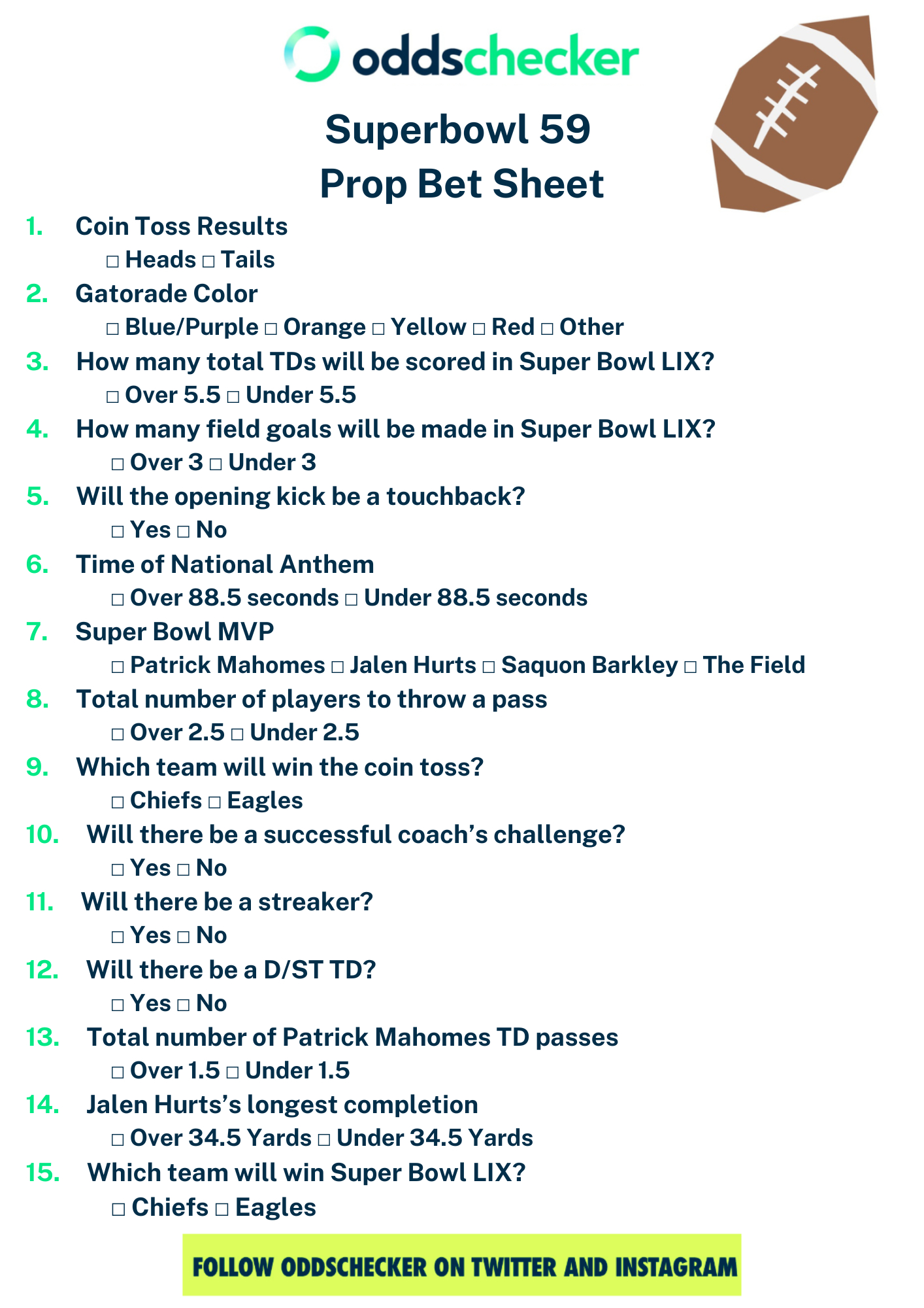 Super Bowl Prop Sheet: The Best Printable Super Bowl Party Prop in Super Bowl Betting Games Printable