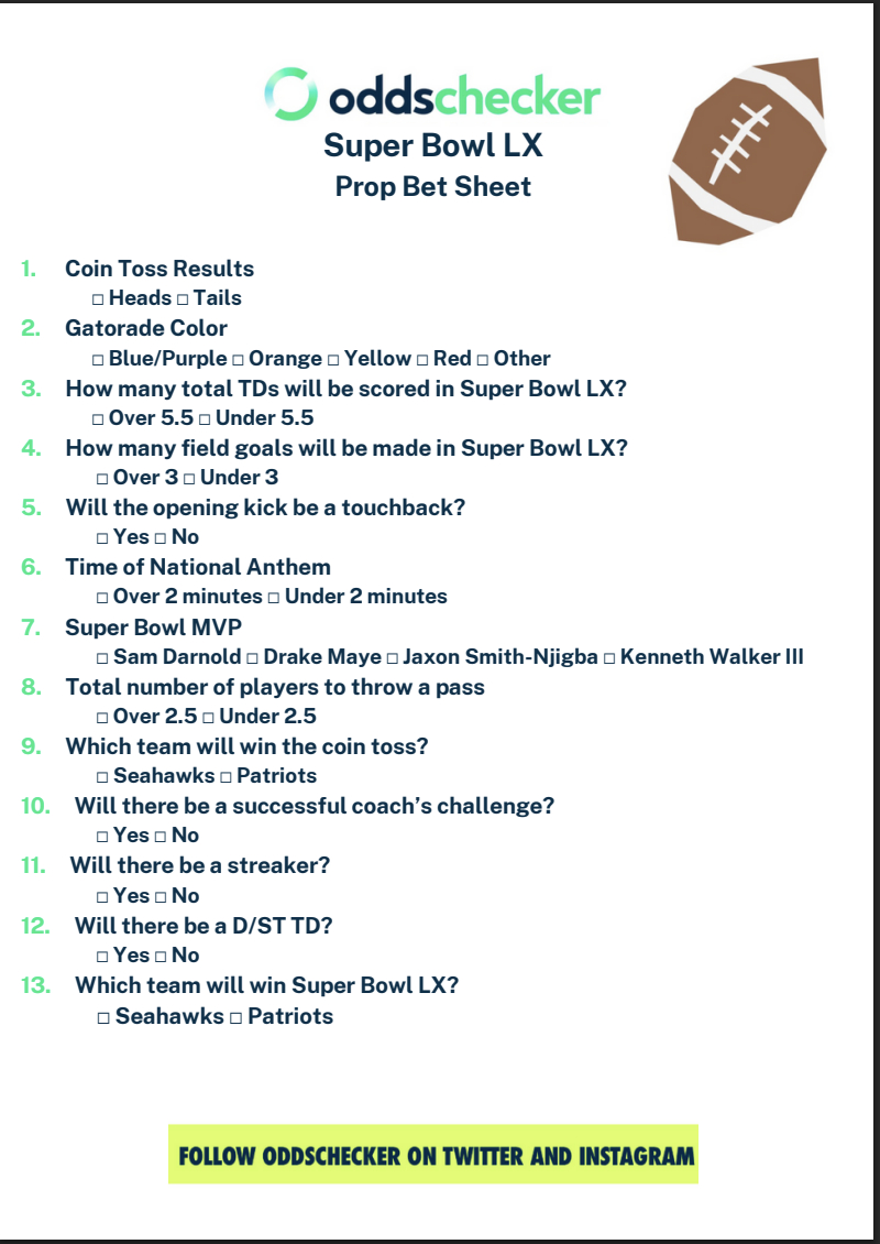 Super Bowl Prop Sheet: The Best Printable Super Bowl Party Prop with regard to Prop Bets Super Bowl 2026 Printable