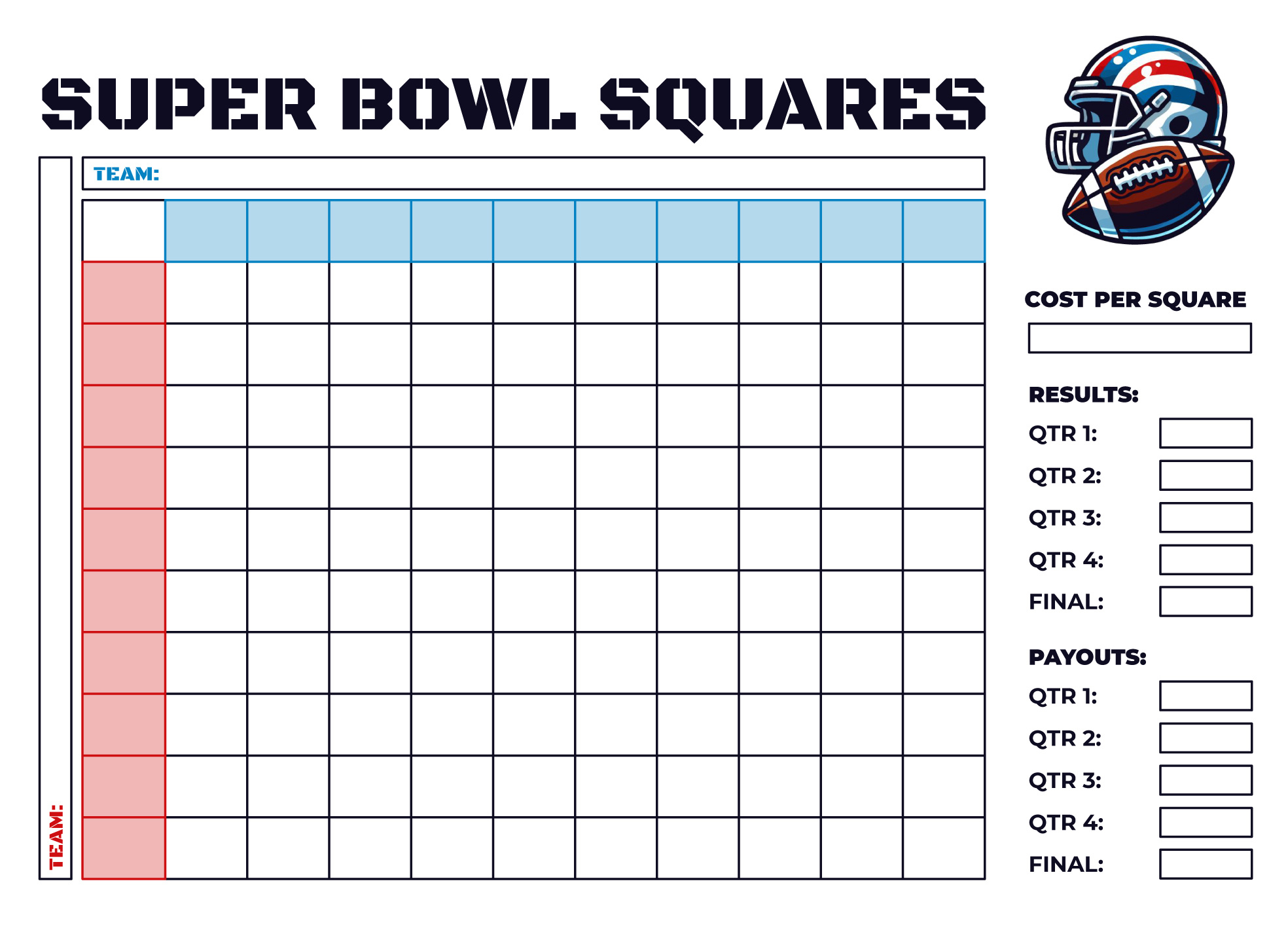 Super Bowl Squares Board Free Google Docs Template - Gdoc.io regarding Free Printable Super Bowl Board