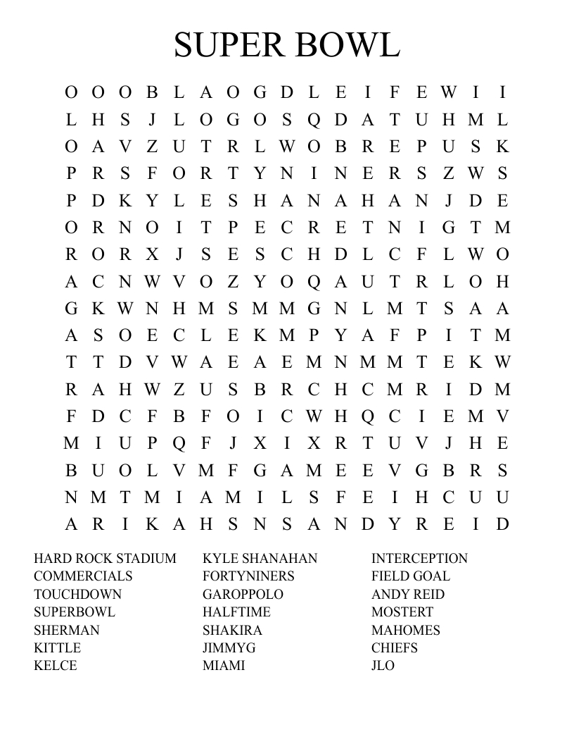 Super Bowl Word Search - Wordmint intended for Free Printable Super Bowl Word Search