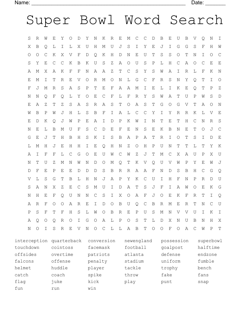 Super Bowl Word Search - Wordmint within Super Bowl Word Search Printable