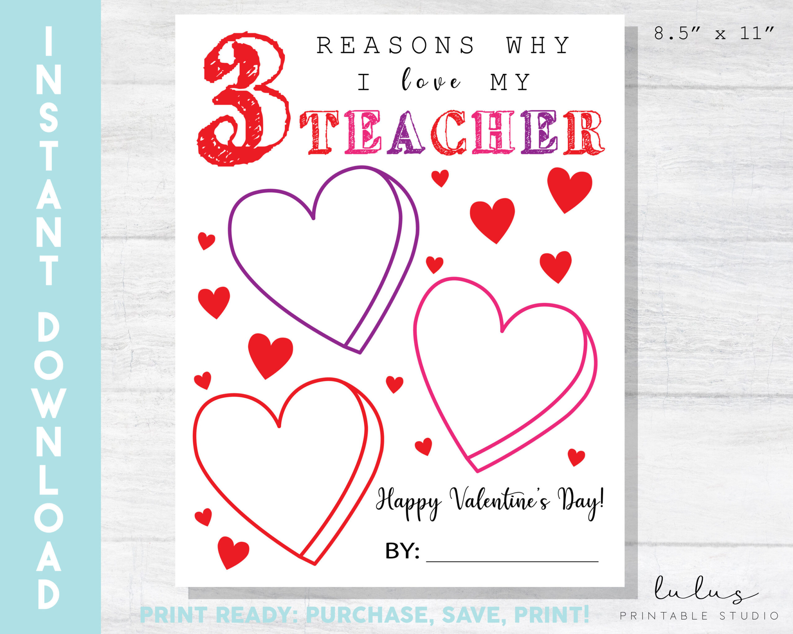 Teacher Appreciation Letter, Teacher Valentine Card, I Love My inside Printable Valentine For Teacher