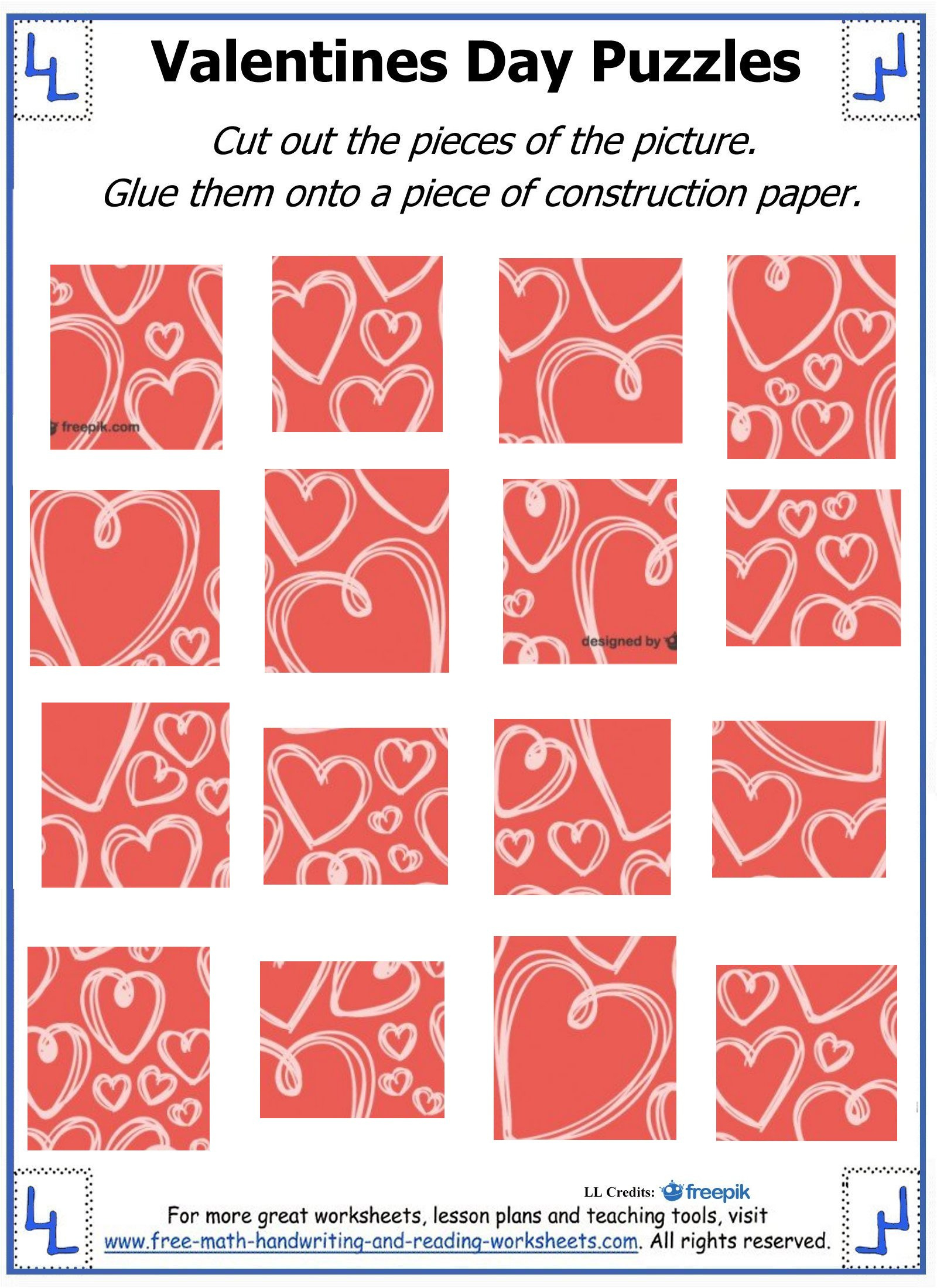 Valentine Day Puzzles - Printable Cut & Paste Puzzles pertaining to Printable Valentine Puzzle