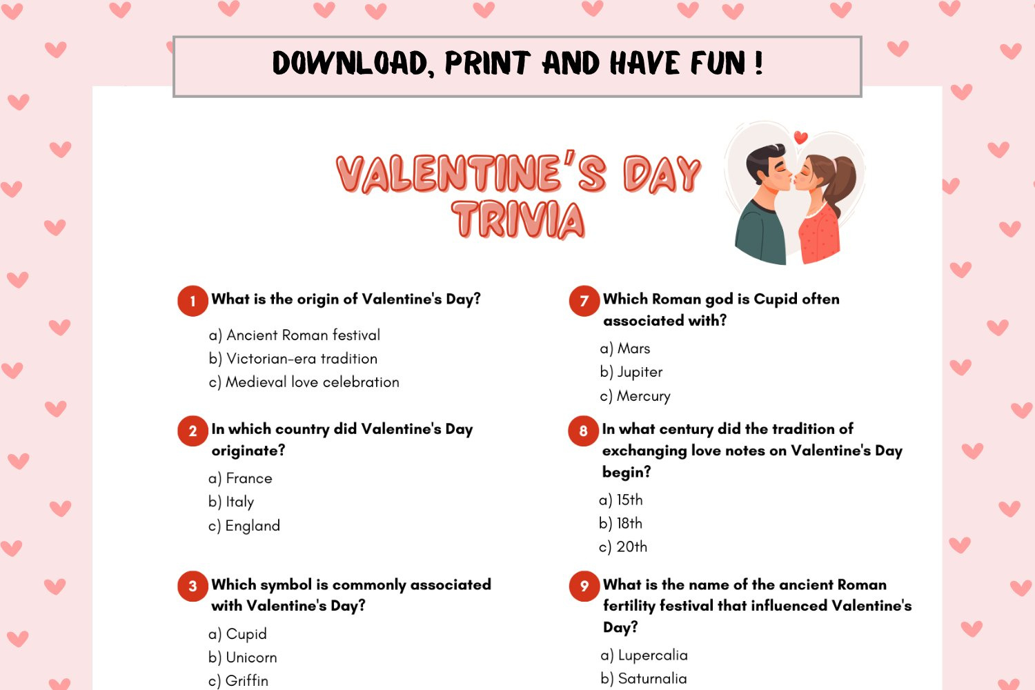 Valentine Party Games Valentine'S Day Trivia Game | Adult pertaining to Printable Valentine Quiz