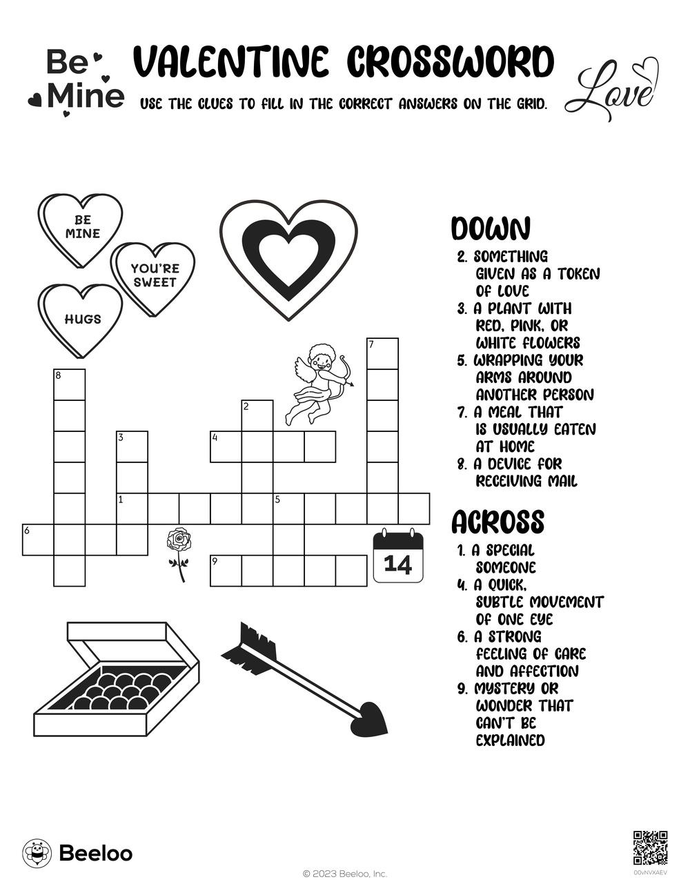 Valentine-Themed Crossword Puzzles • Beeloo Printable Crafts And throughout Valentines Crossword Free Printable