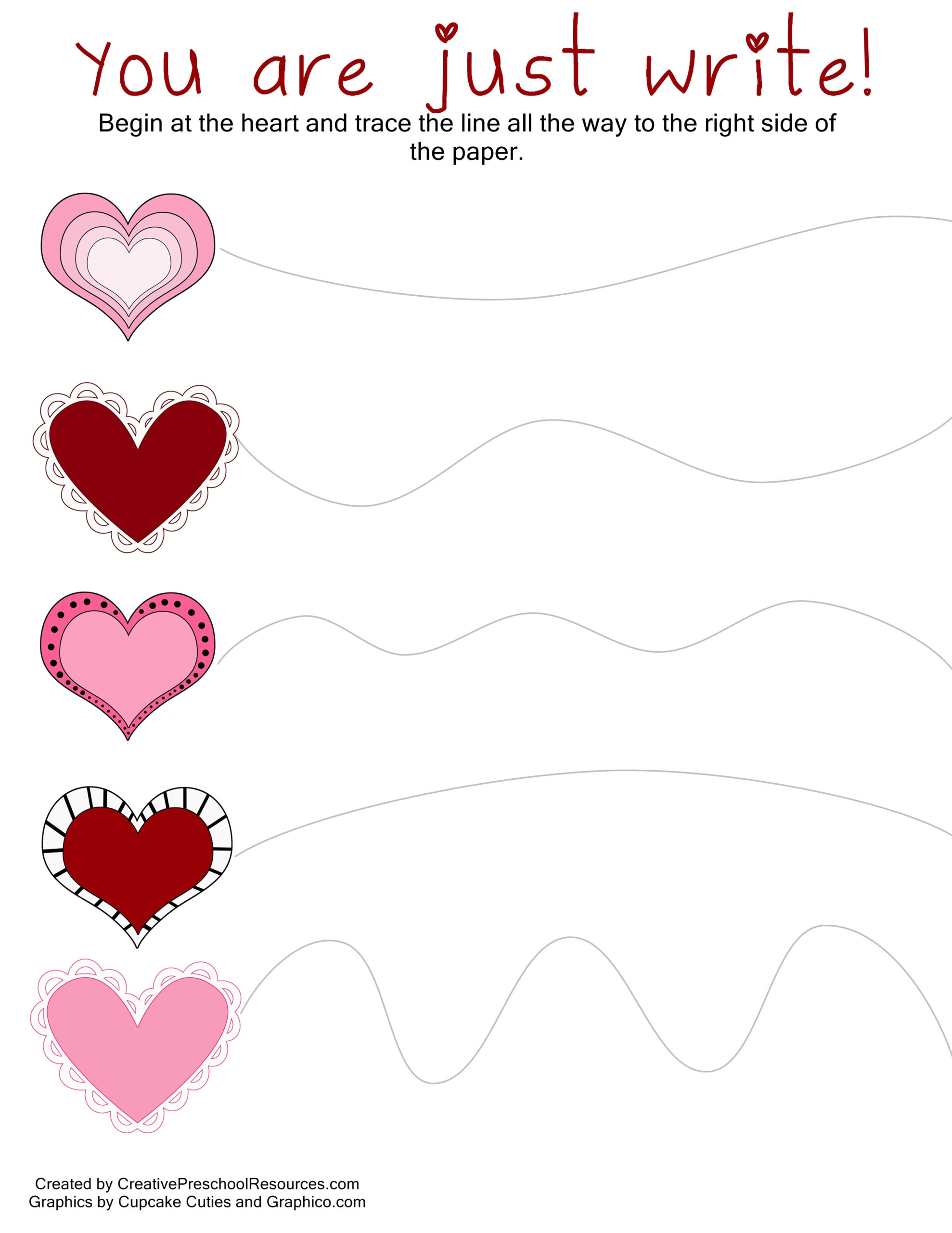 Valentine Trace &amp;amp; Cut Printables | Creative Preschool Resources throughout Printable Valentines Activities For Preschool