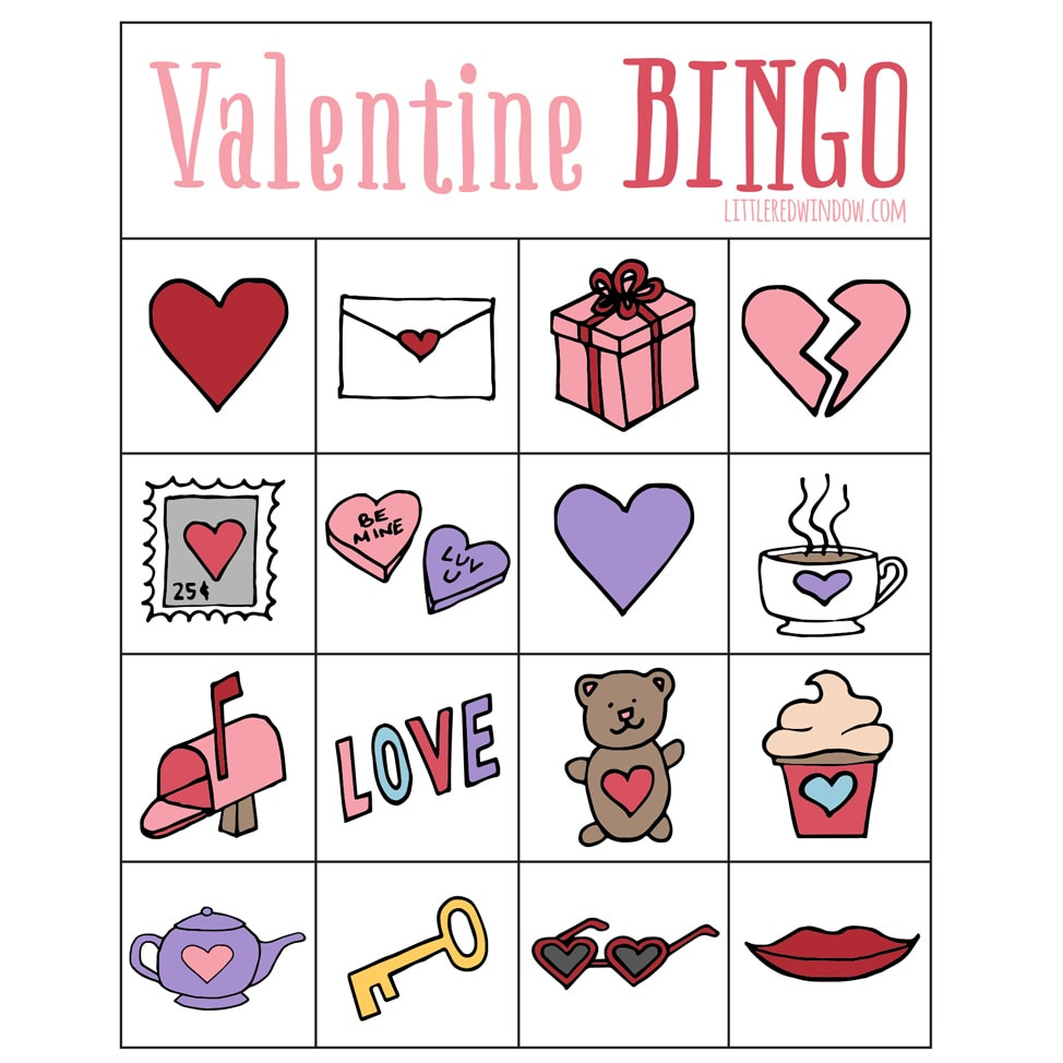 Valentine'S Bingo - Free Printable - Little Red Window for Printable Valentine Bingo