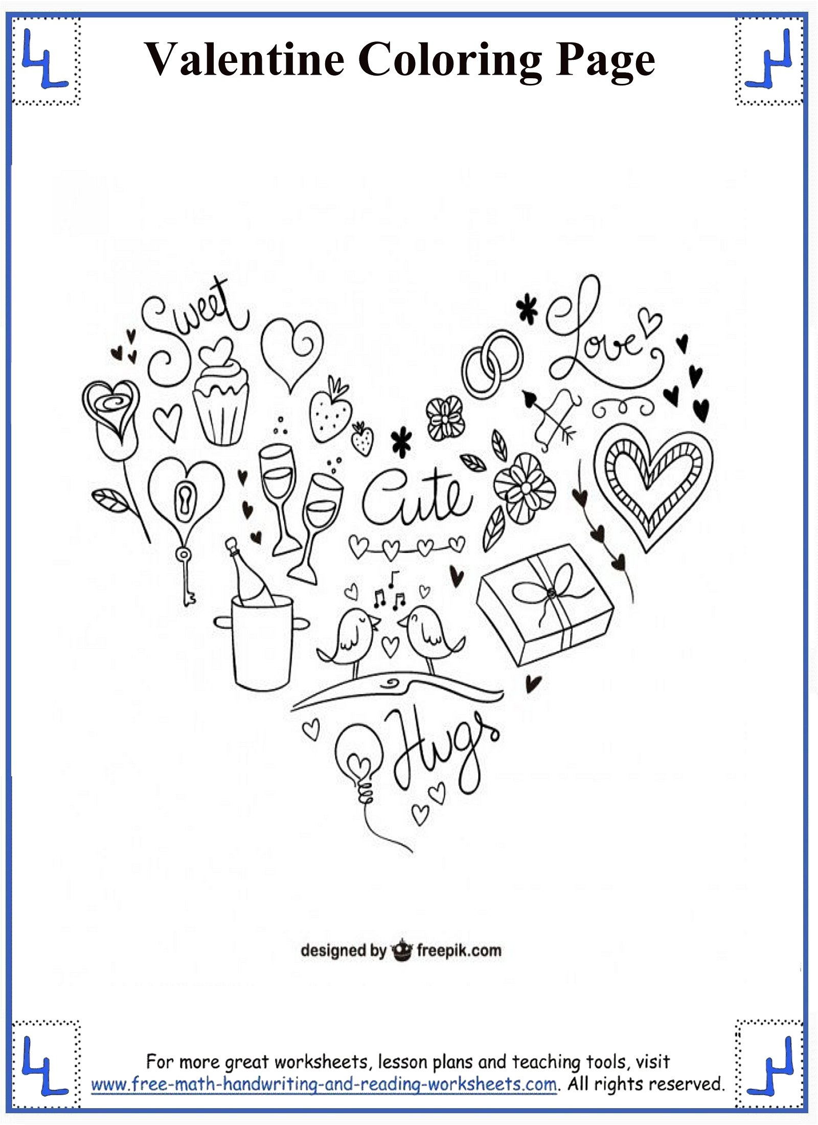 Valentines Day Coloring Pages intended for Free Printable Valentine Day Worksheets