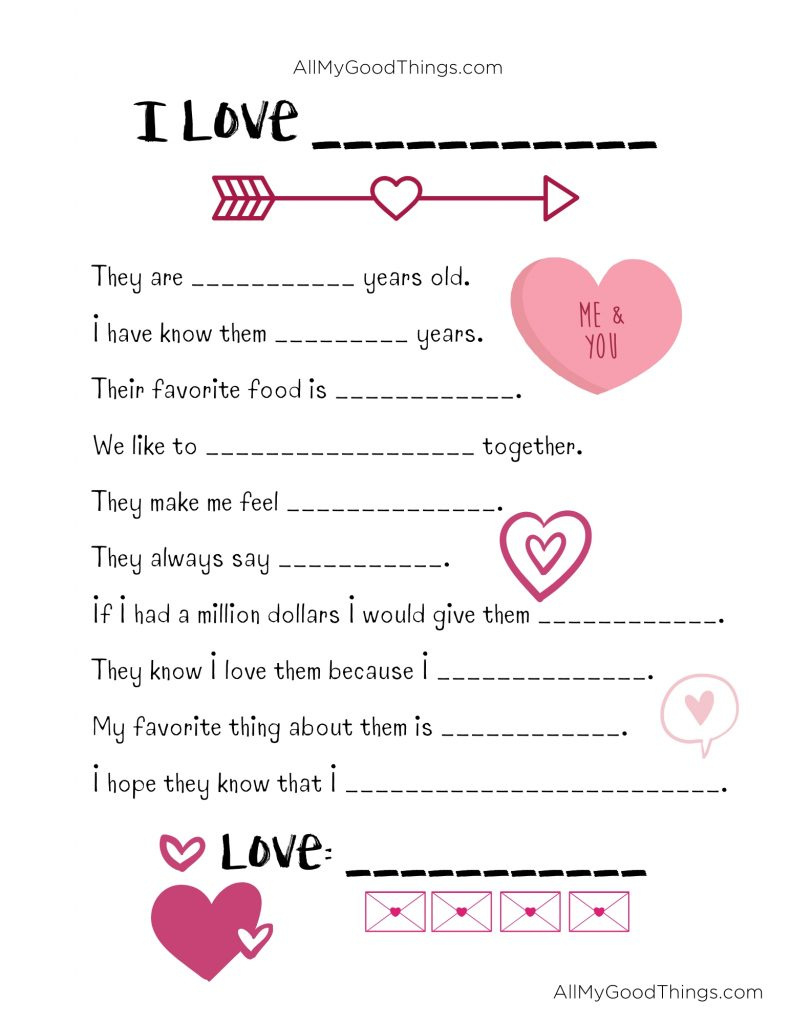 Valentine&amp;#039;S Day Printable Questionnaire - All My Good Things pertaining to Printable Valentine Questionnaire For Kids