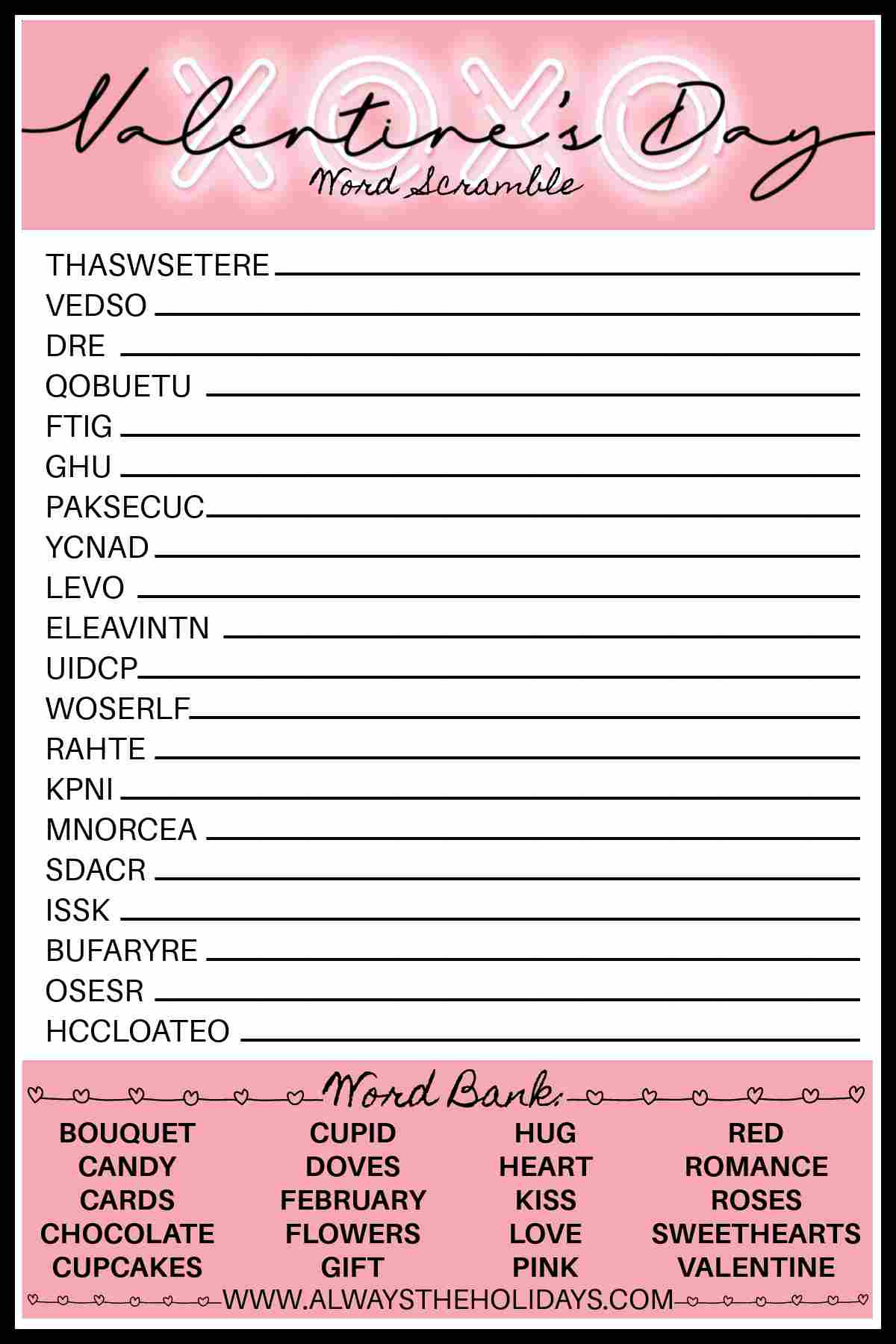 Valentine&amp;#039;S Day Word Scramble With Answers - Valentine&amp;#039;S Printable with regard to Valentines Word Scramble Free Printable