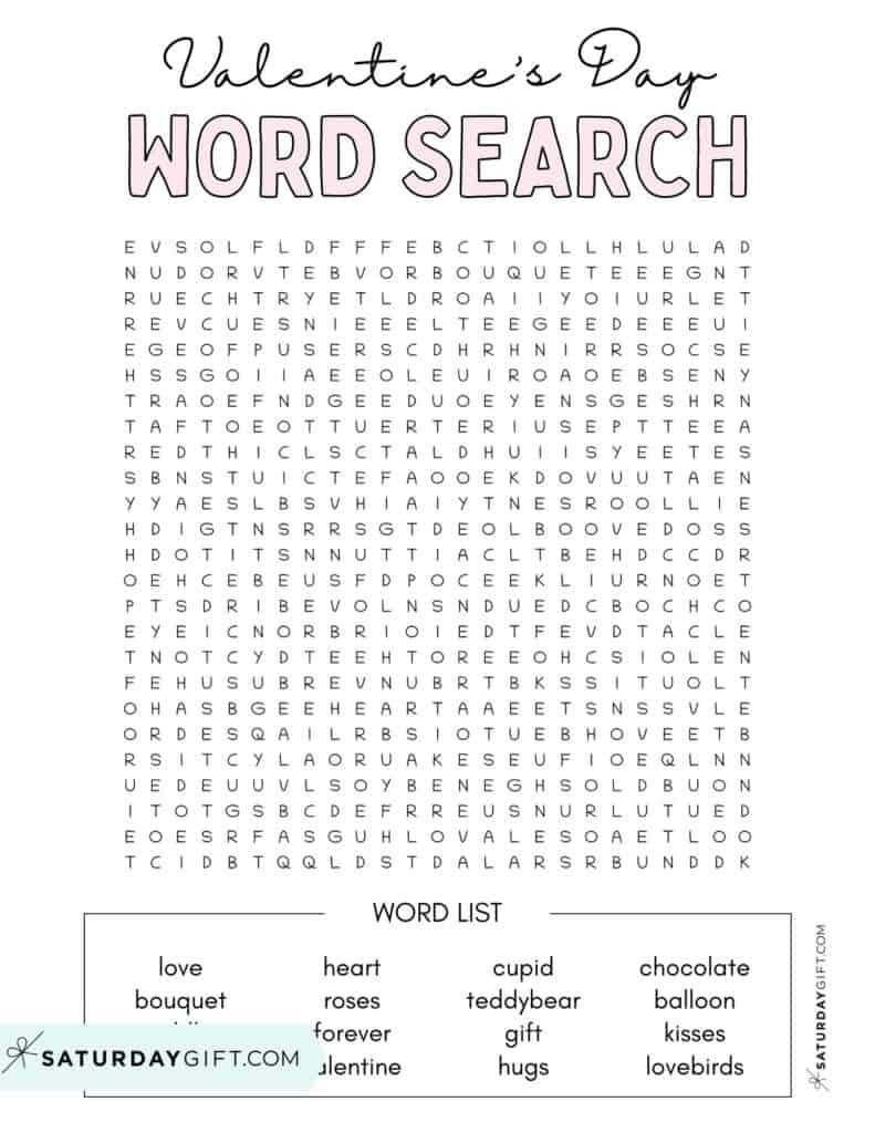 Valentine&amp;#039;S Day Word Search - Cute &amp;amp; Free Printables | Saturdaygift inside Free Printable Valentines Day Word Searches