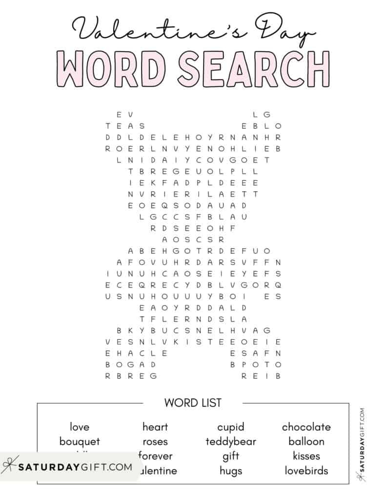 Valentine&amp;#039;S Day Word Search - Cute &amp;amp; Free Printables | Saturdaygift with regard to Valentines Word Search Printables