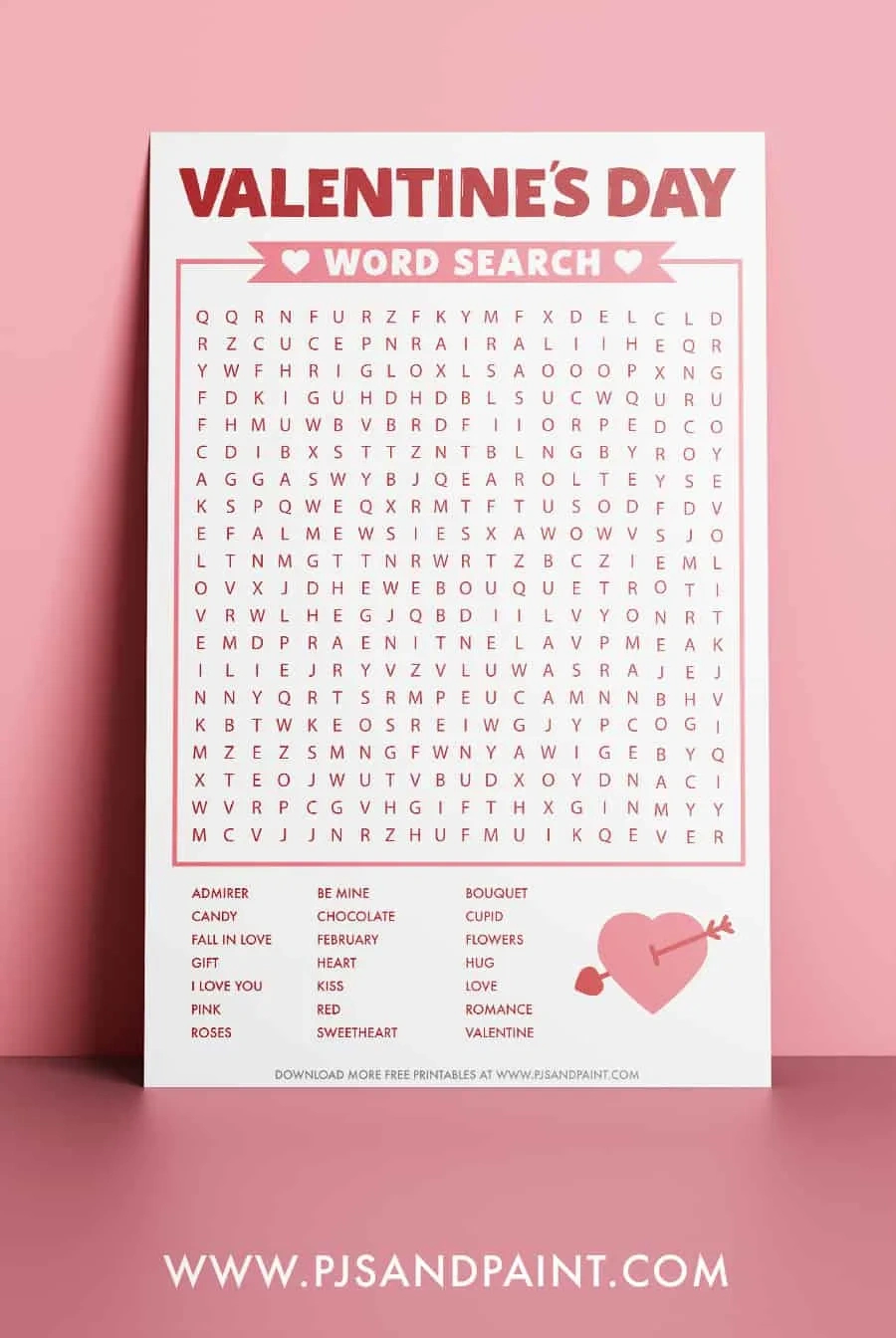 Valentine'S Day Word Search - Free Printable - Pjs And Paint for Printable Valentine Word Search