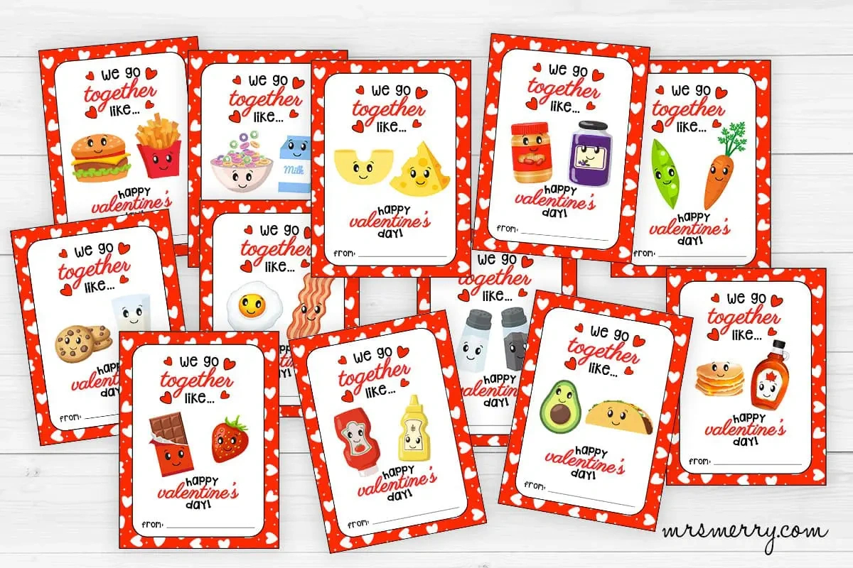 We Go Together&amp;quot; Printable Valentines Cards For Kids | Mrs. Merry in Printable Valentine Sayings