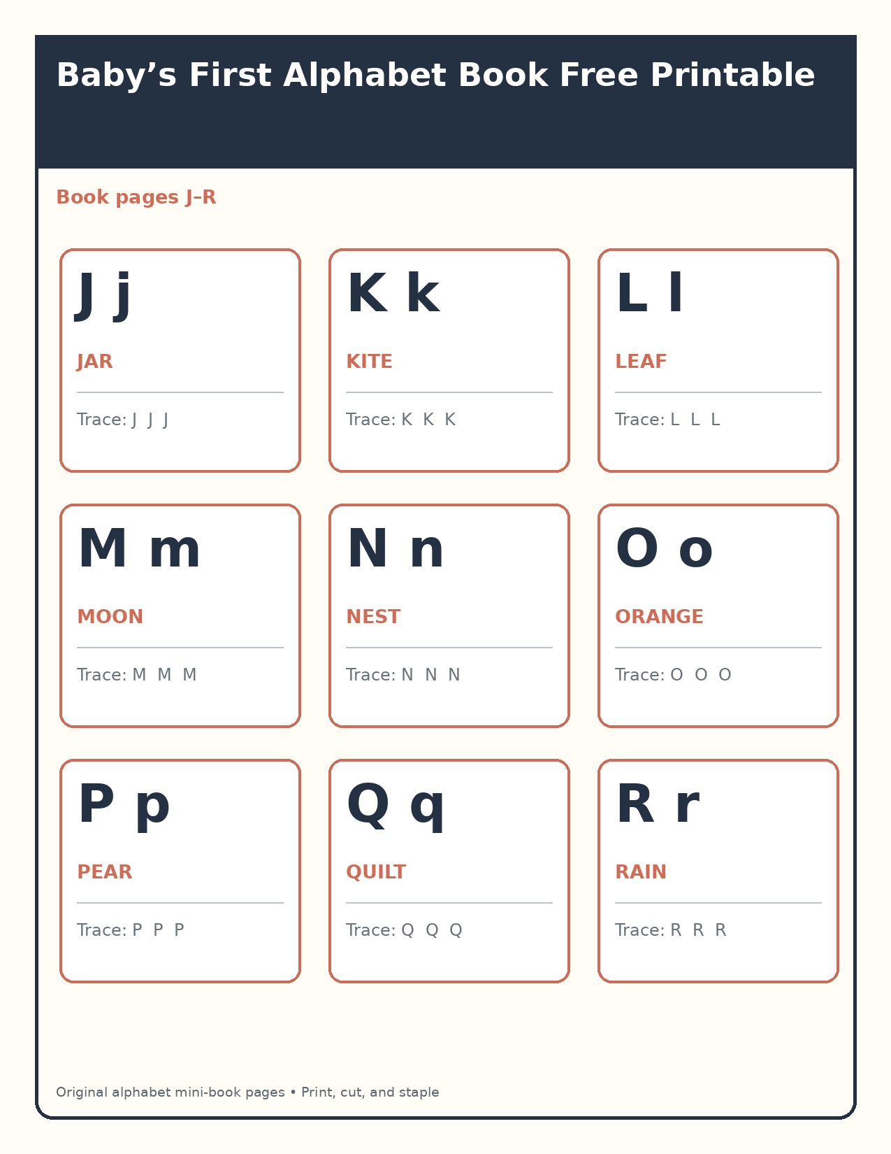 Alphabet mini-book pages J–R