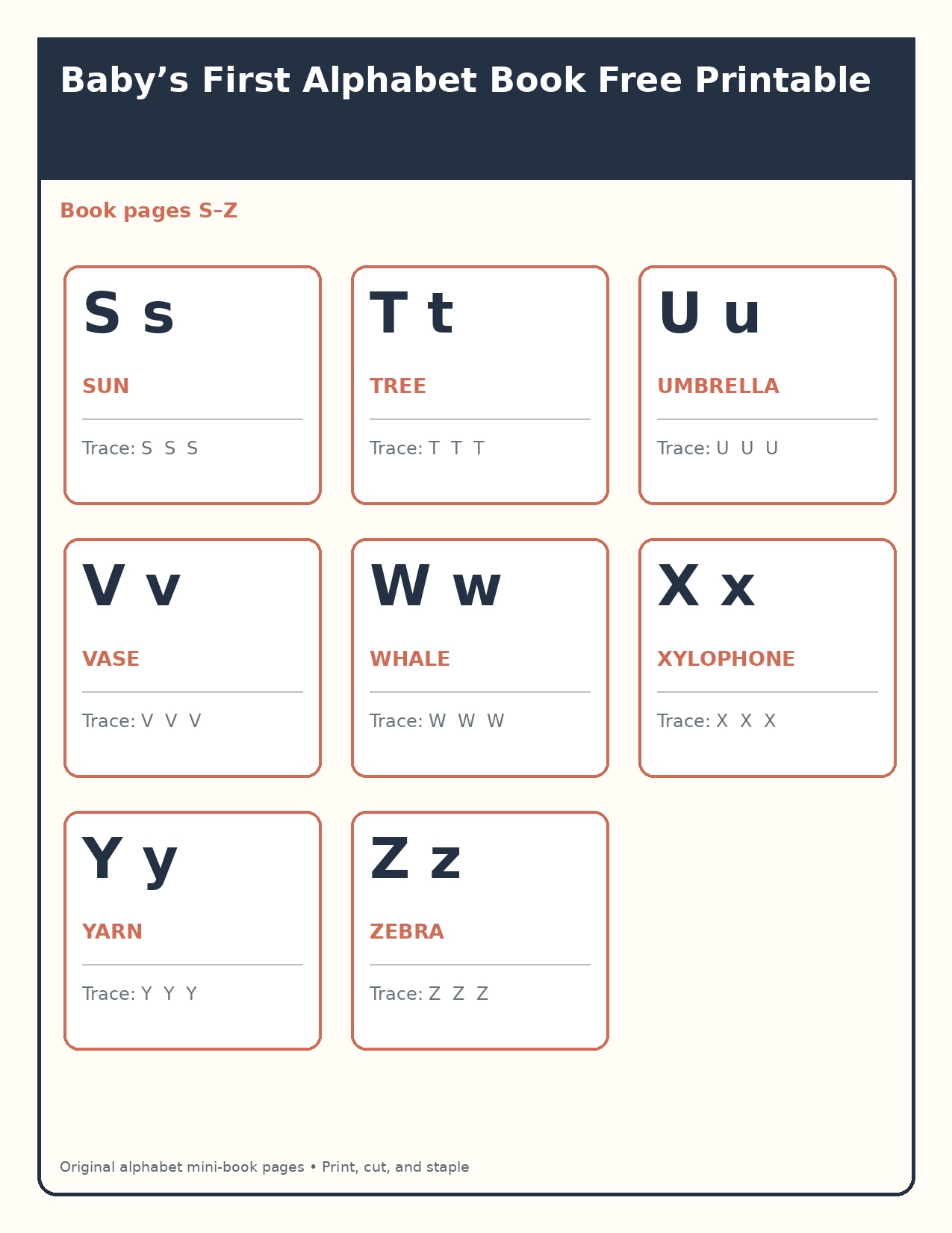 Alphabet mini-book pages S–Z