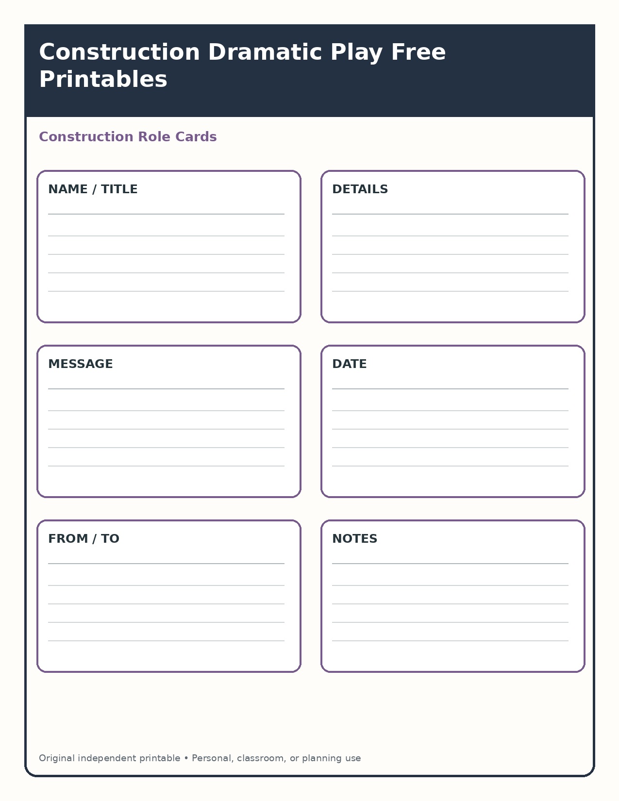 Construction Role Cards