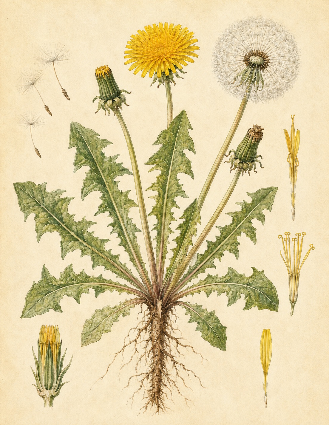 Vintage dandelion botanical study