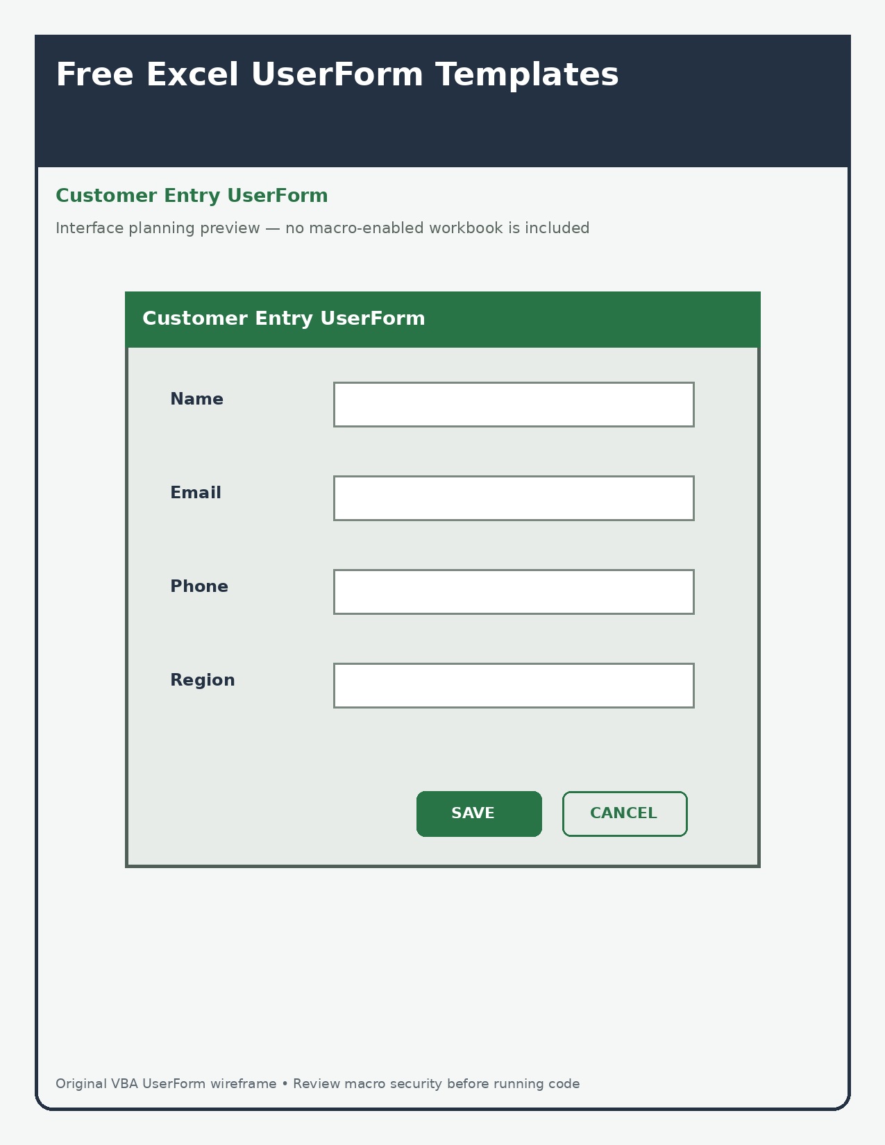Customer-entry UserForm layout