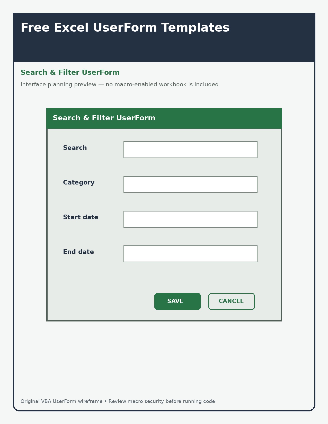 Search-and-filter UserForm layout