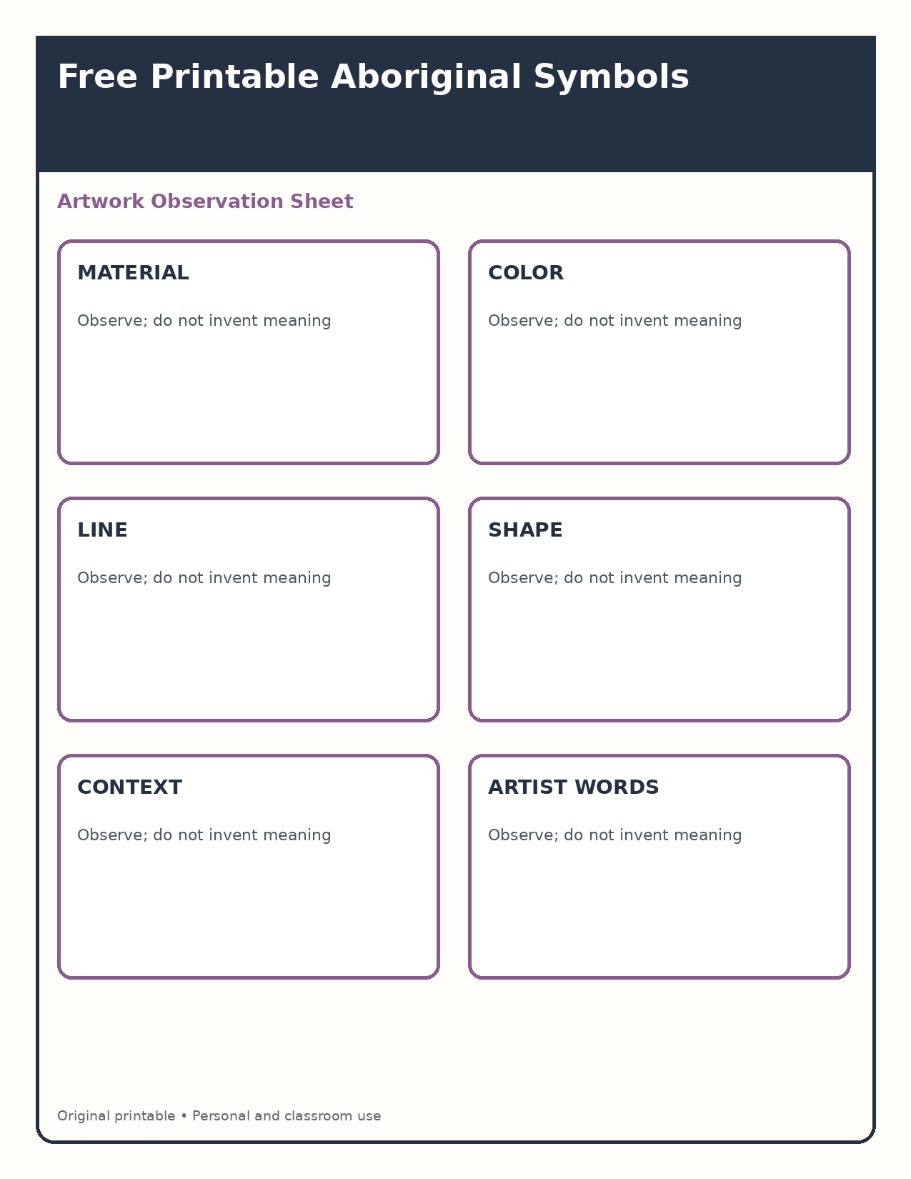 Artwork Observation Sheet