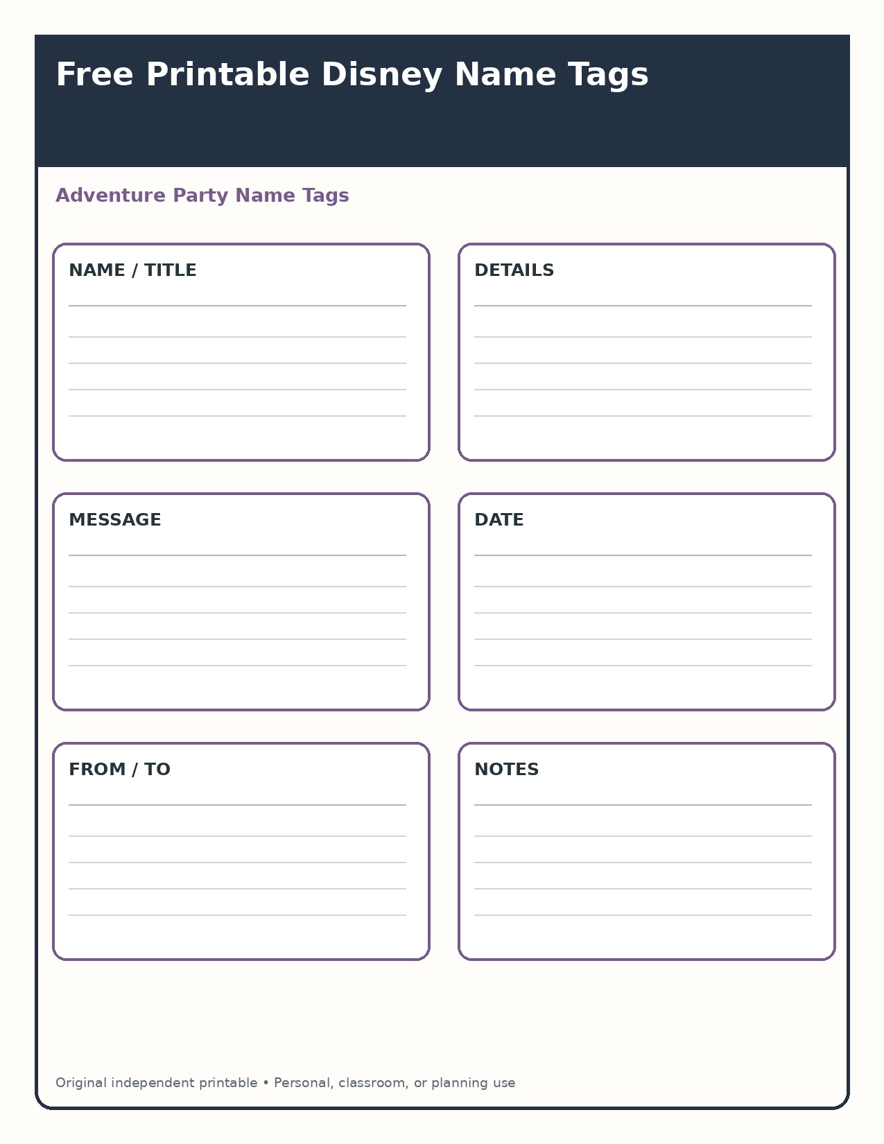 Adventure Party Name Tags