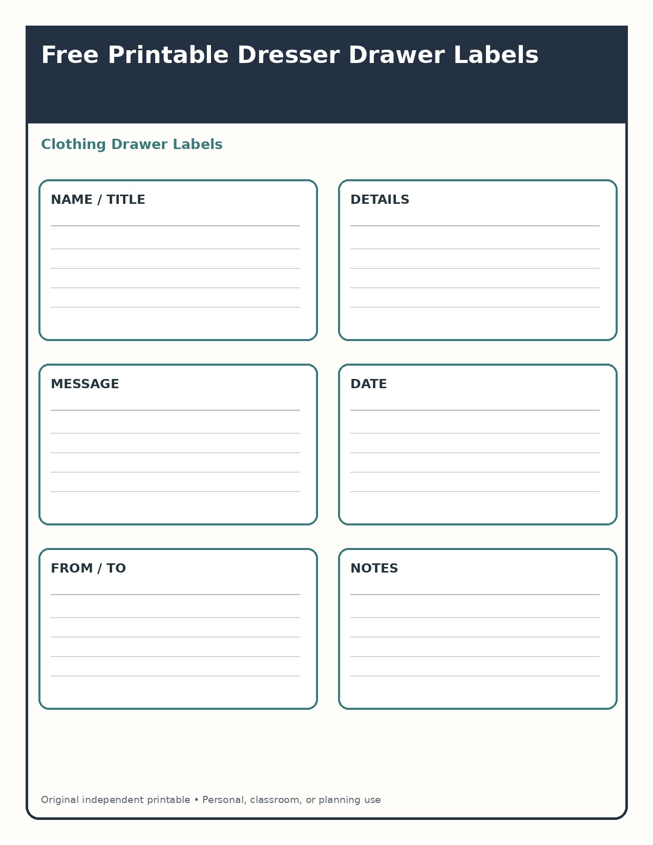Clothing Drawer Labels