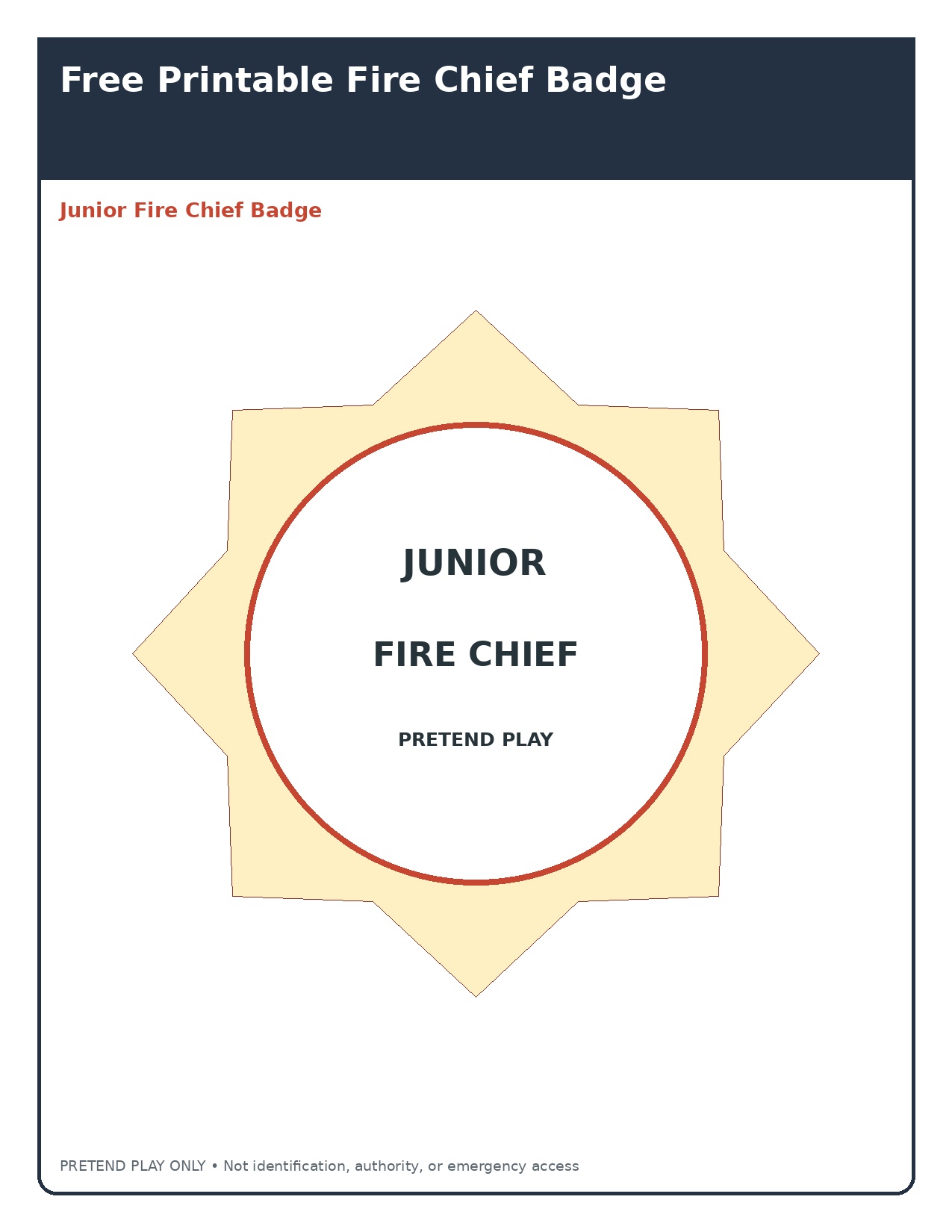 Junior Fire Chief Pretend Badge