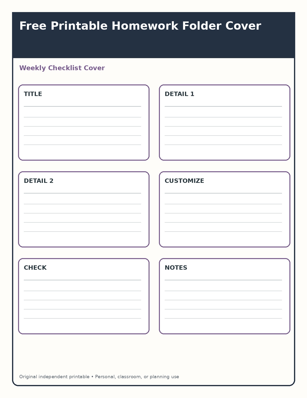 Weekly Checklist Cover