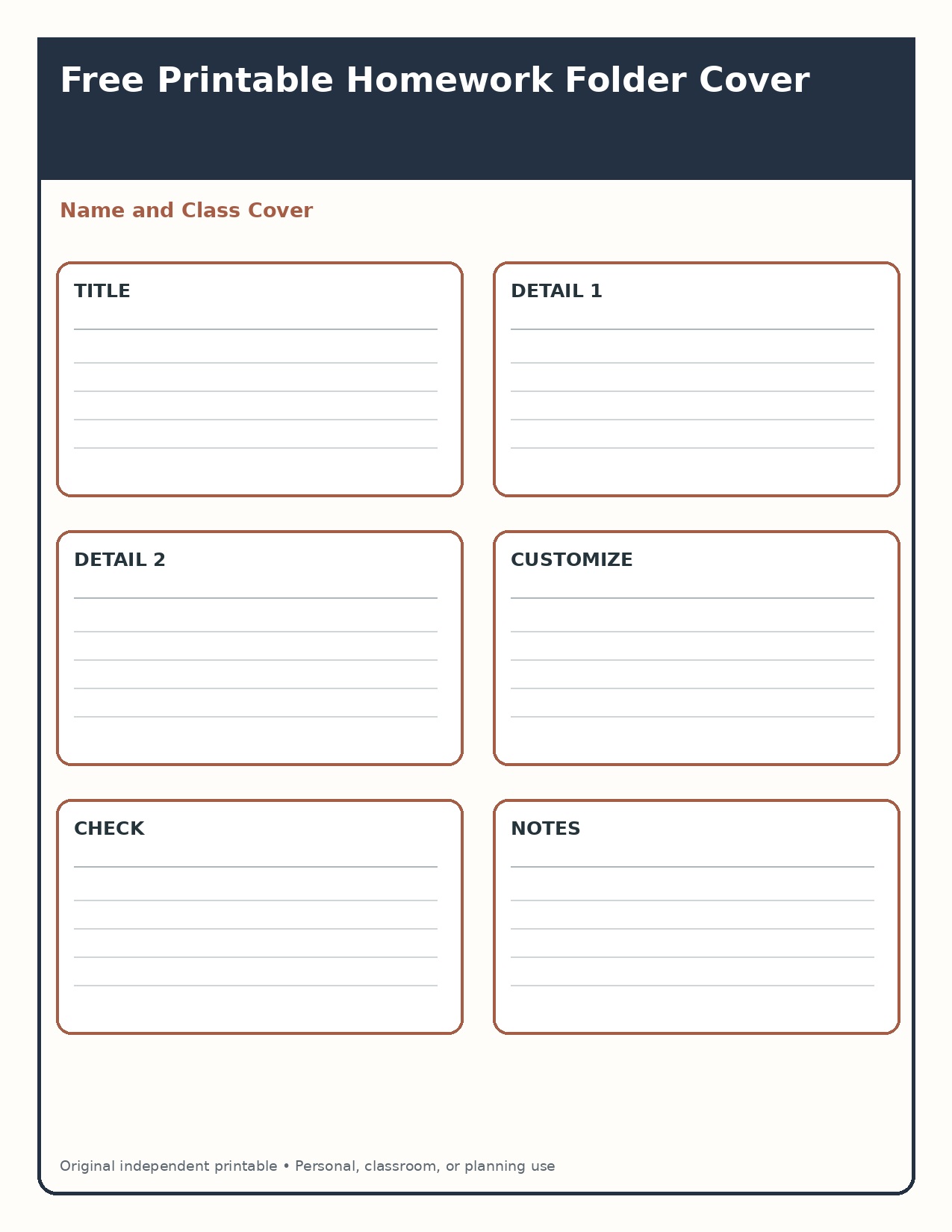 Name and Class Cover