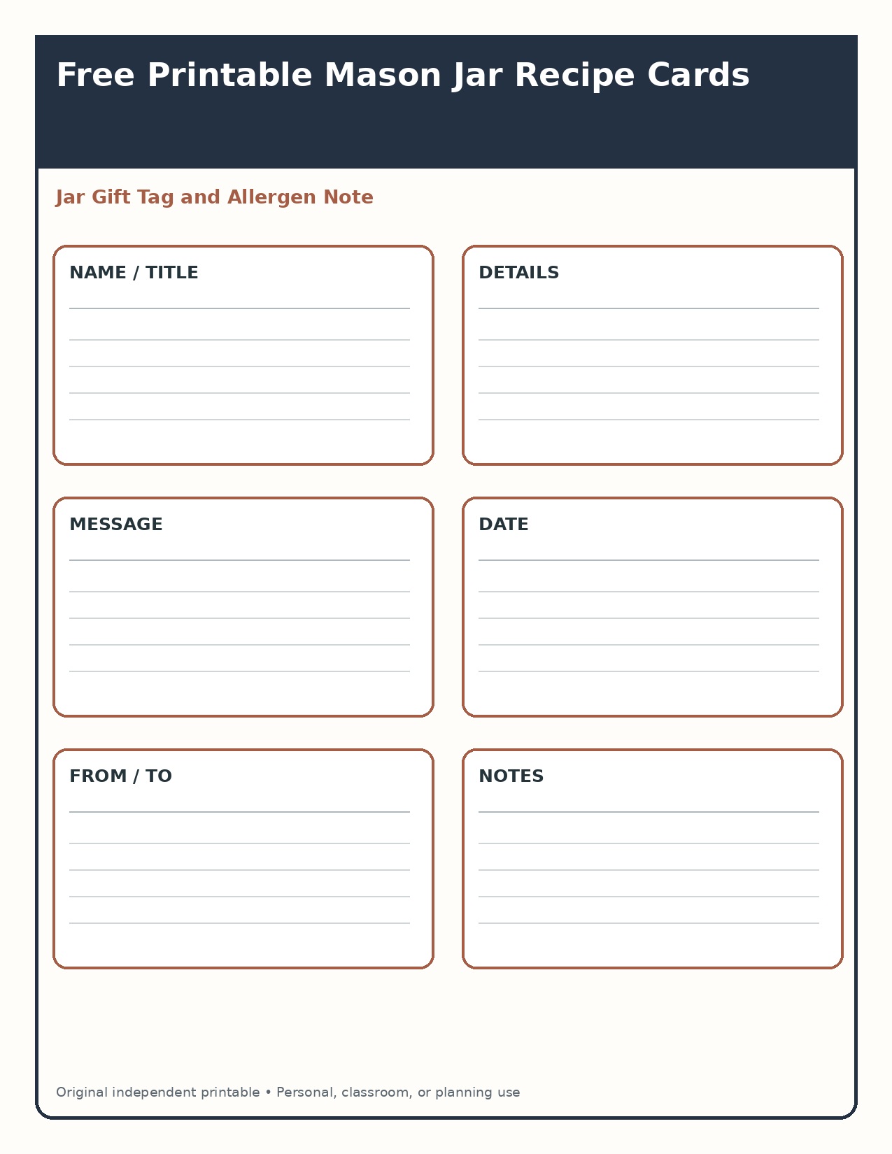Jar Gift Tag and Allergen Note