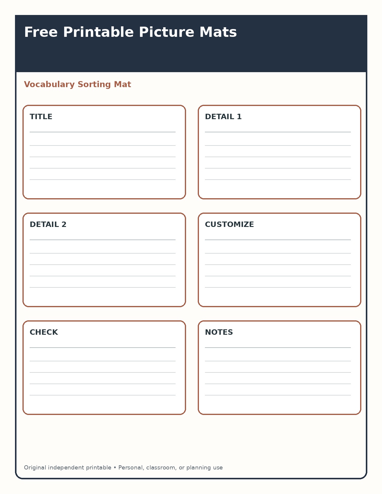 Vocabulary Sorting Mat