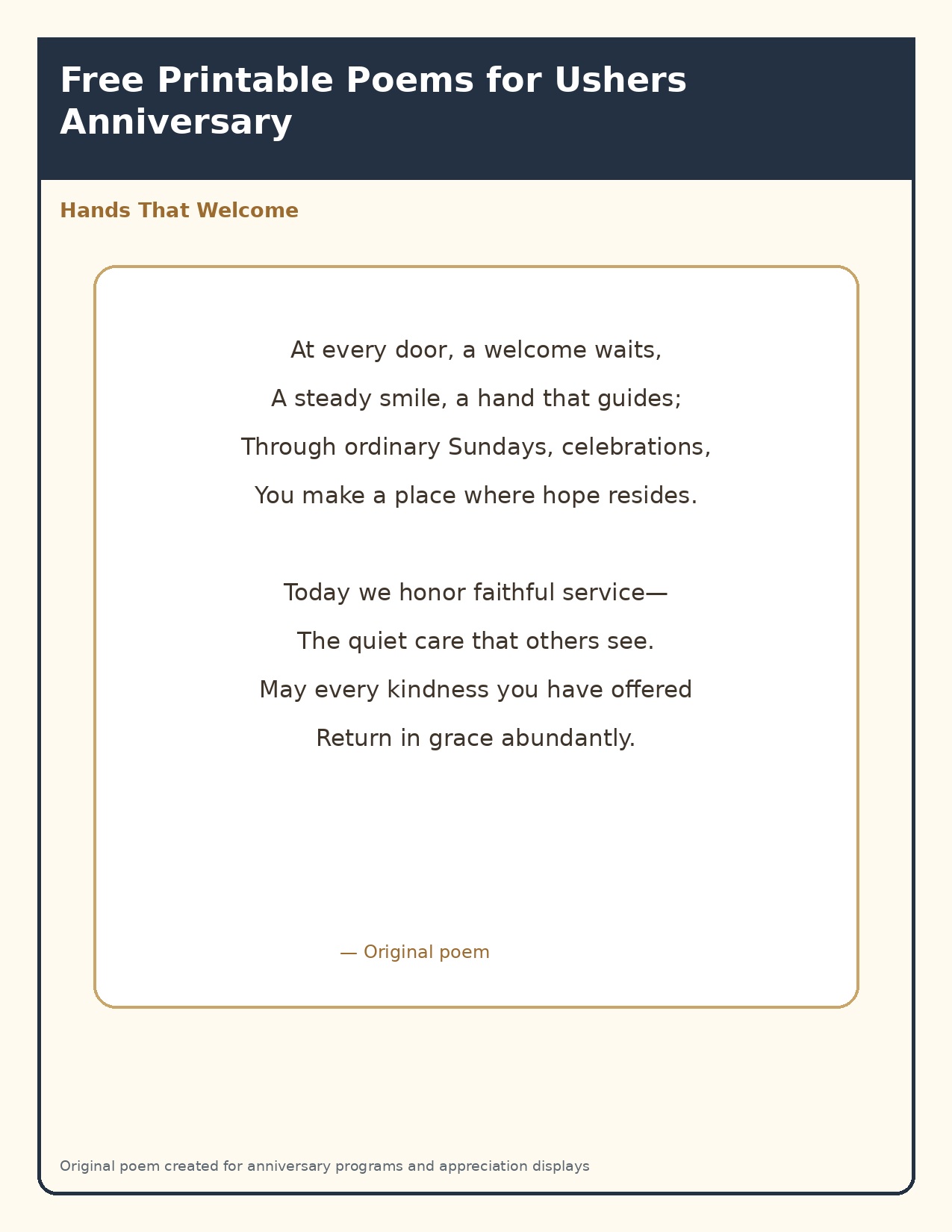 Hands That Welcome original poem