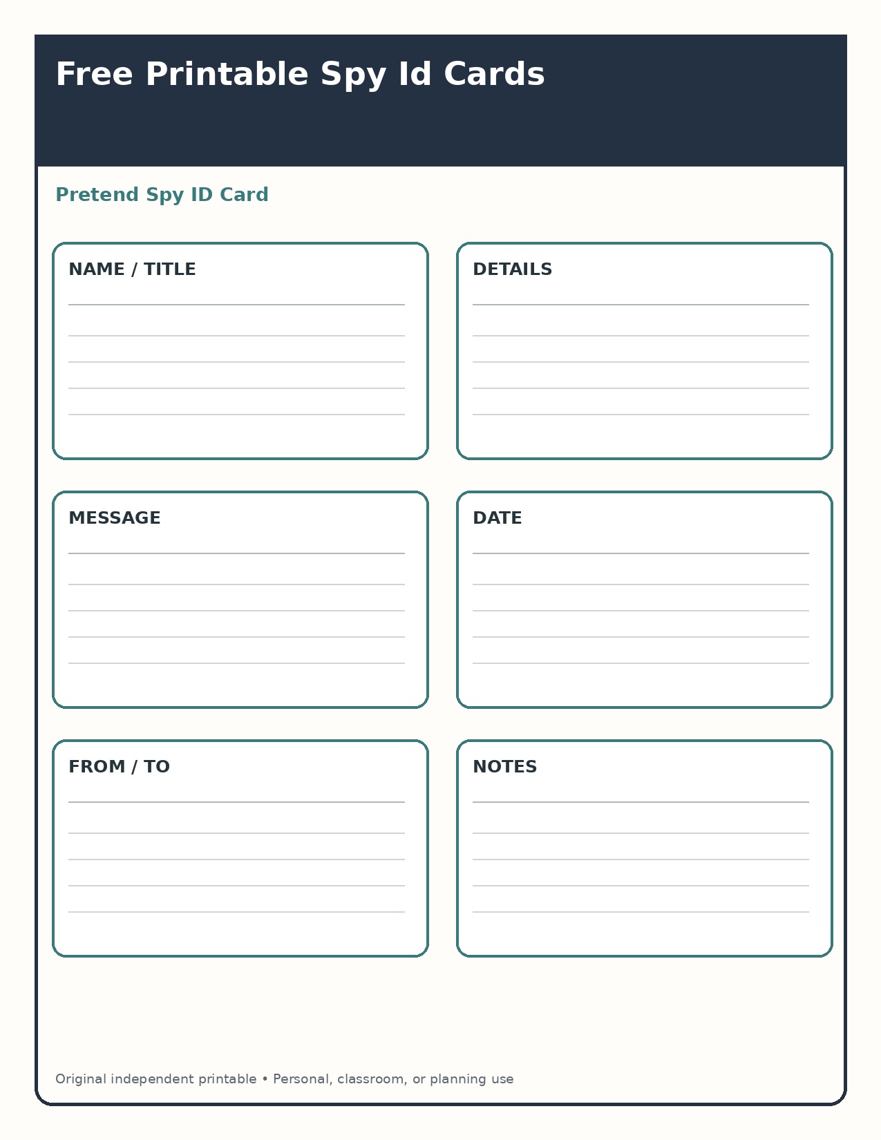 Pretend Spy ID Card