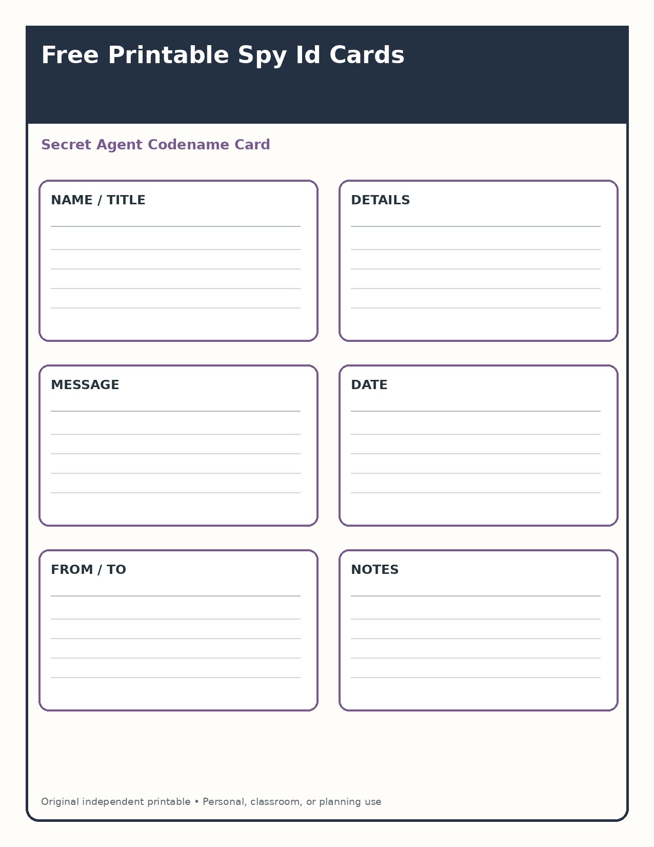 Secret Agent Codename Card