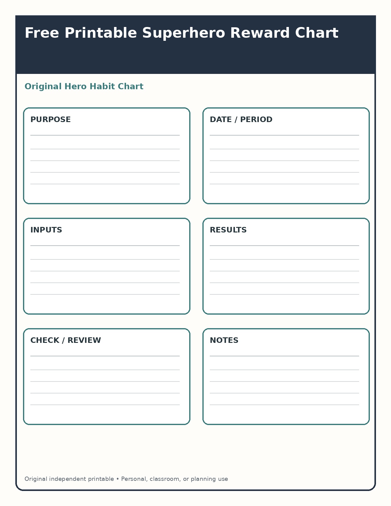 Original Hero Habit Chart