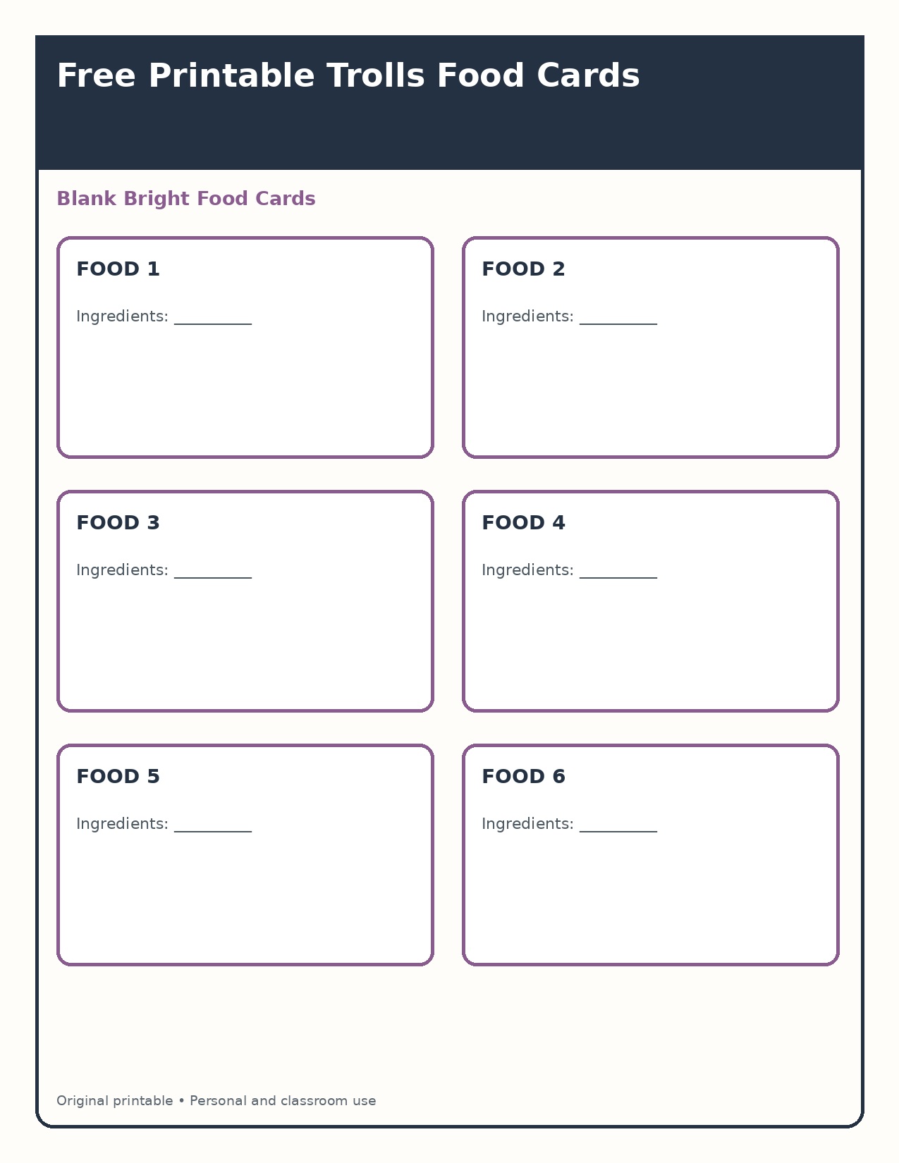 Blank Bright Food Cards
