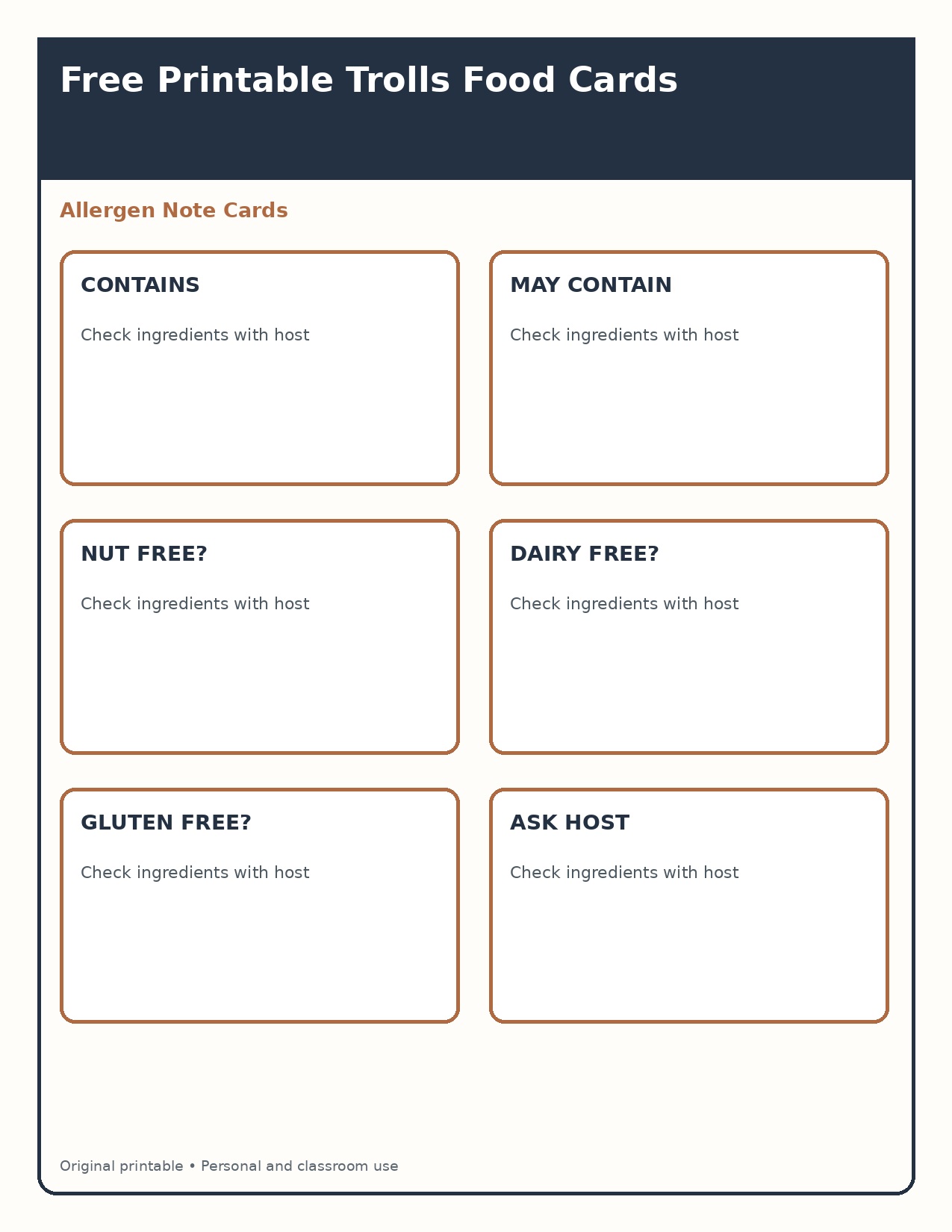 Allergen Note Cards