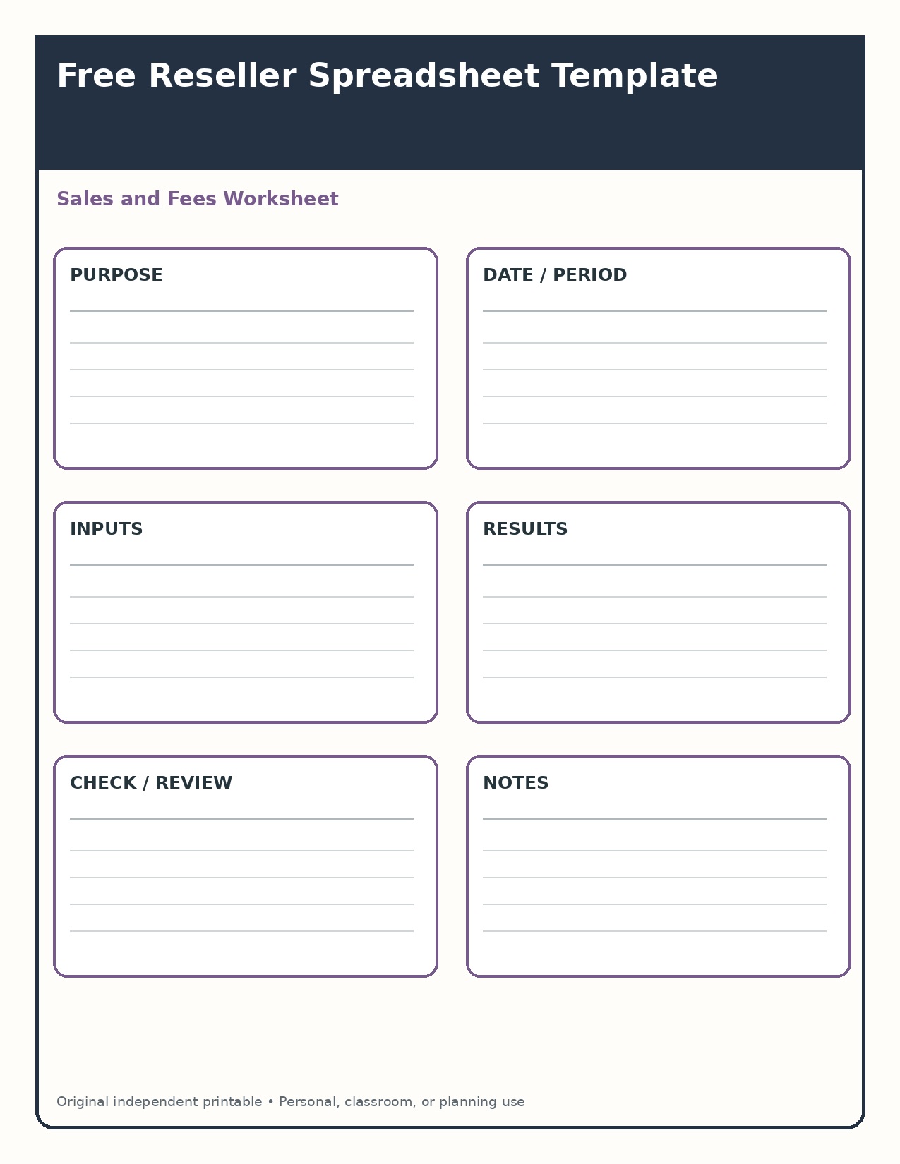 Sales and Fees Worksheet