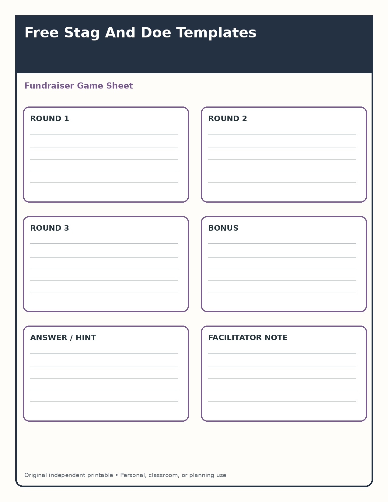 Fundraiser Game Sheet