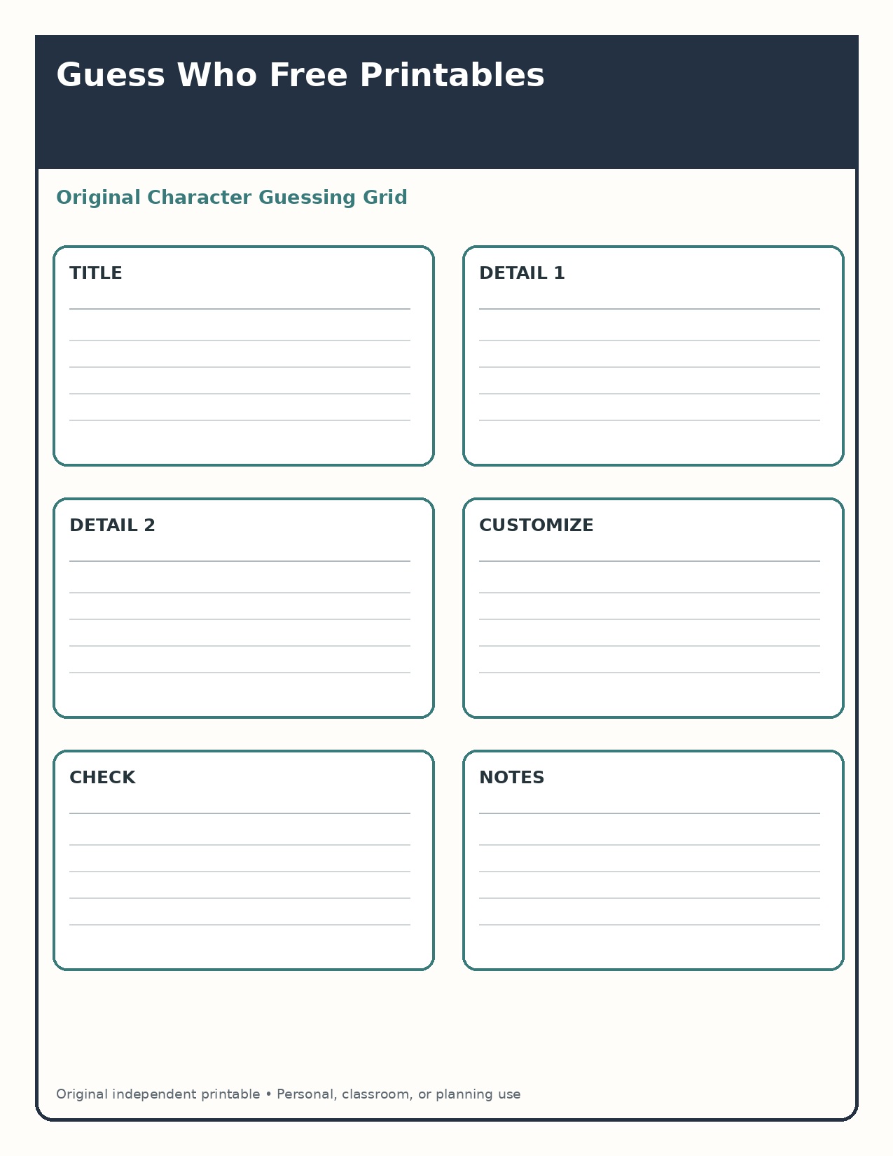 Original Character Guessing Grid