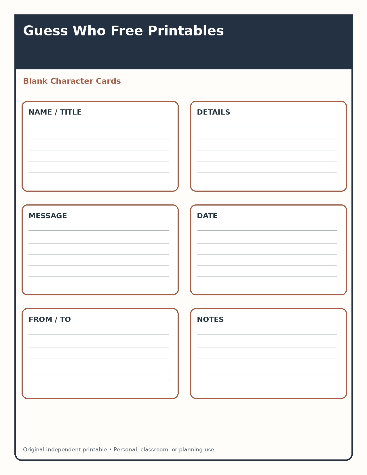 Blank Character Cards
