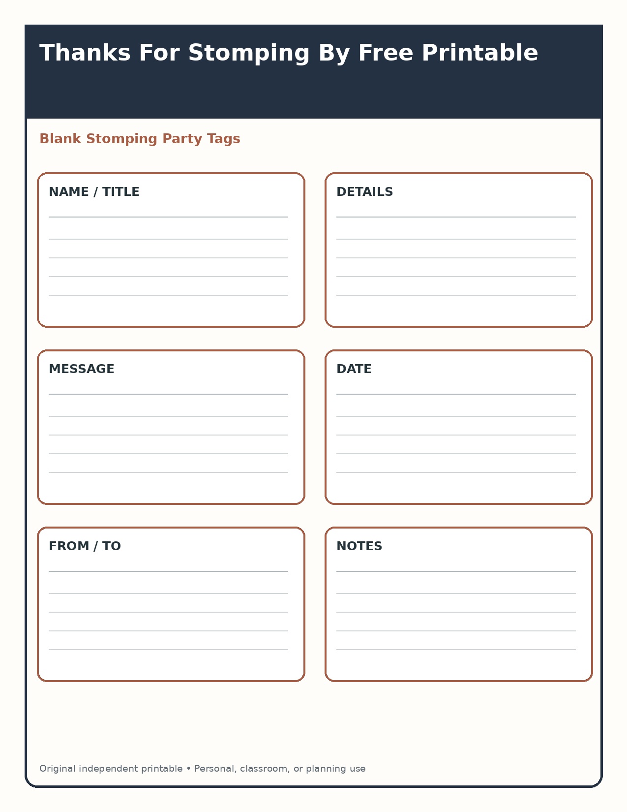 Blank Stomping Party Tags