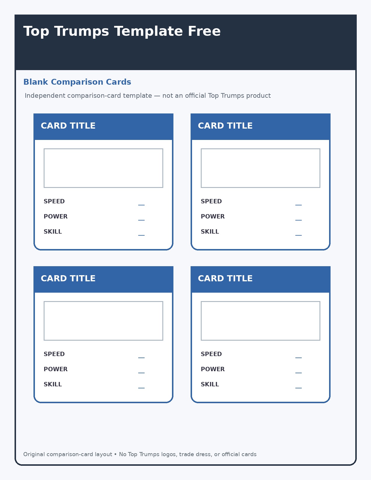 Blank comparison cards