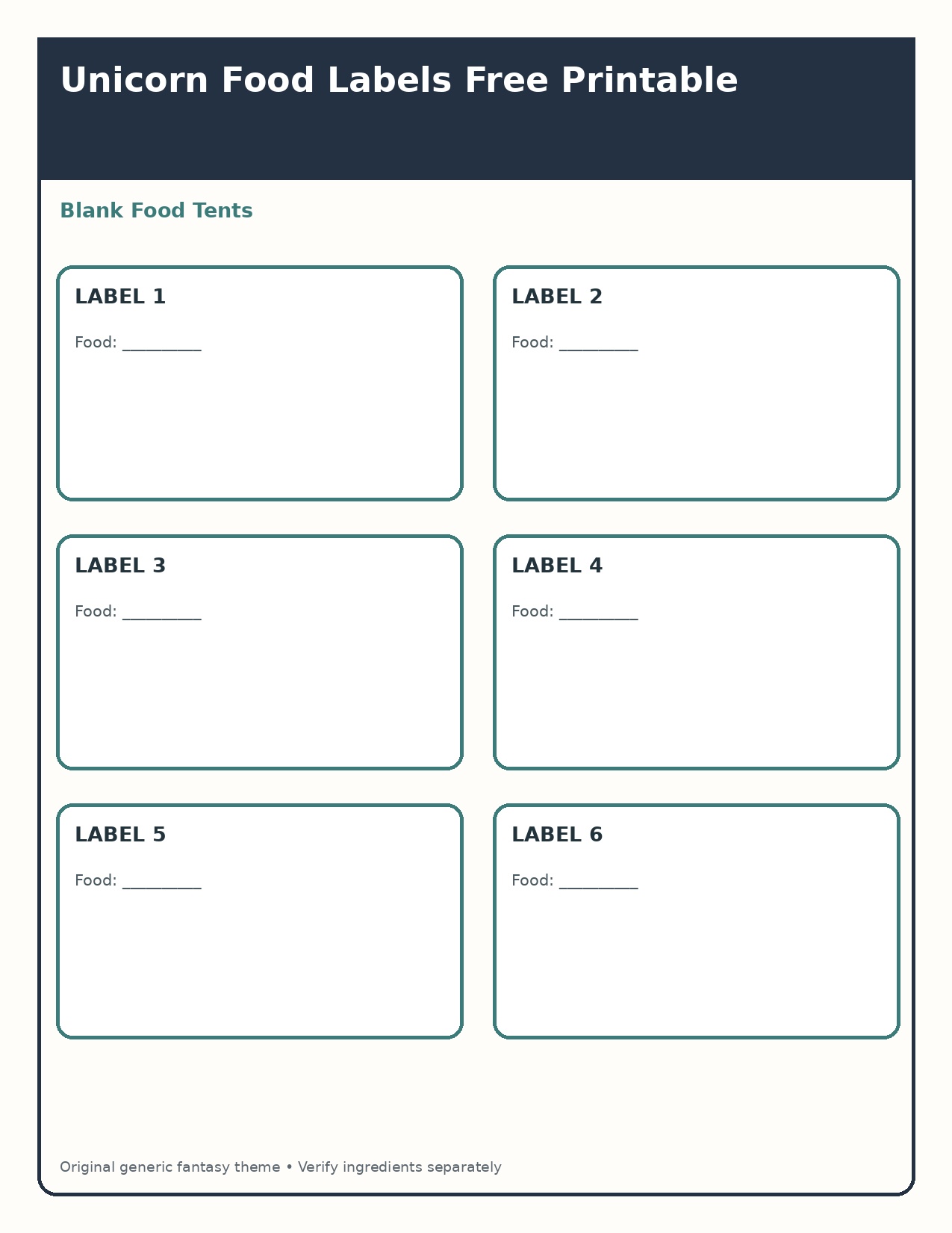 Blank Food Tent Cards
