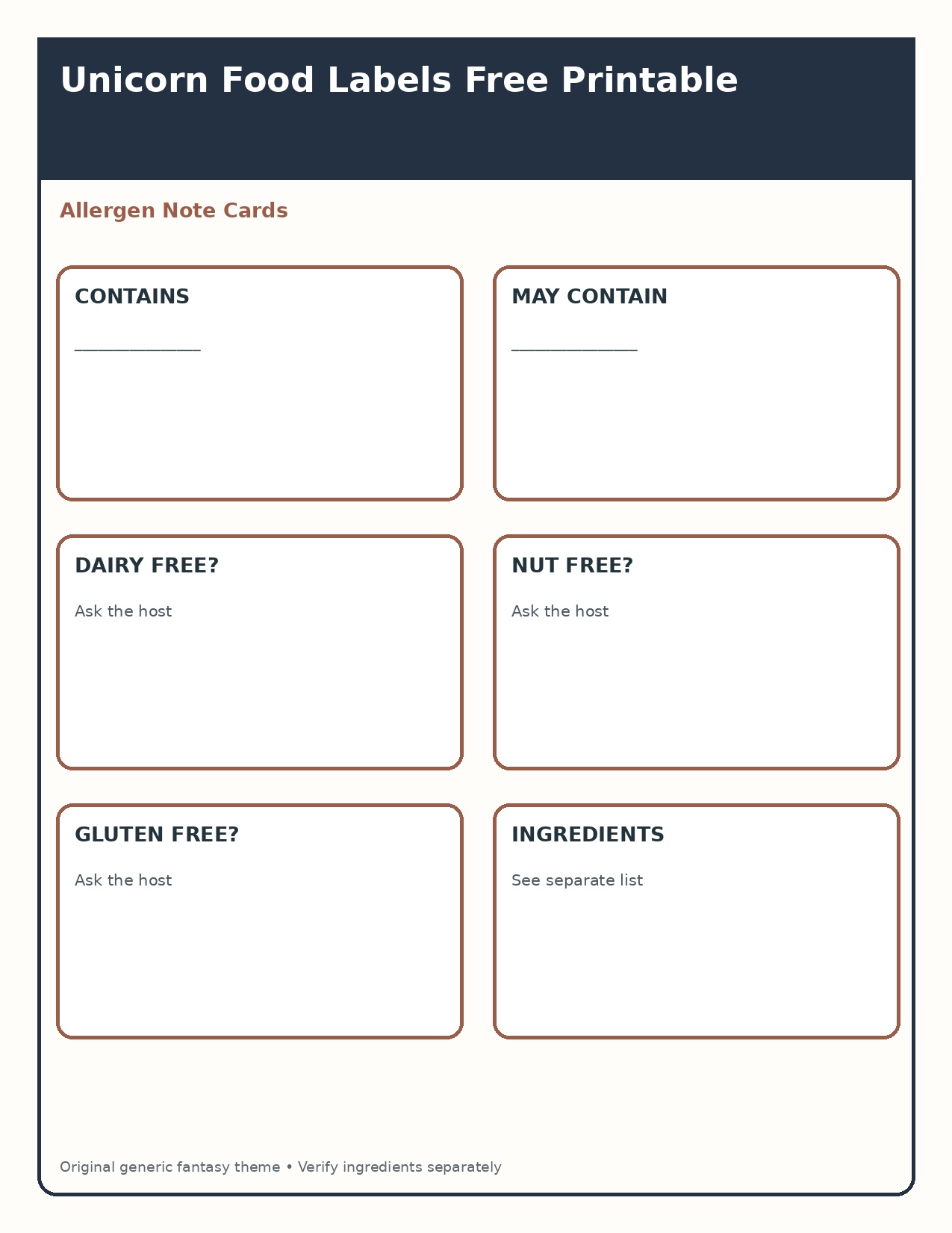 Allergen Reminder Cards